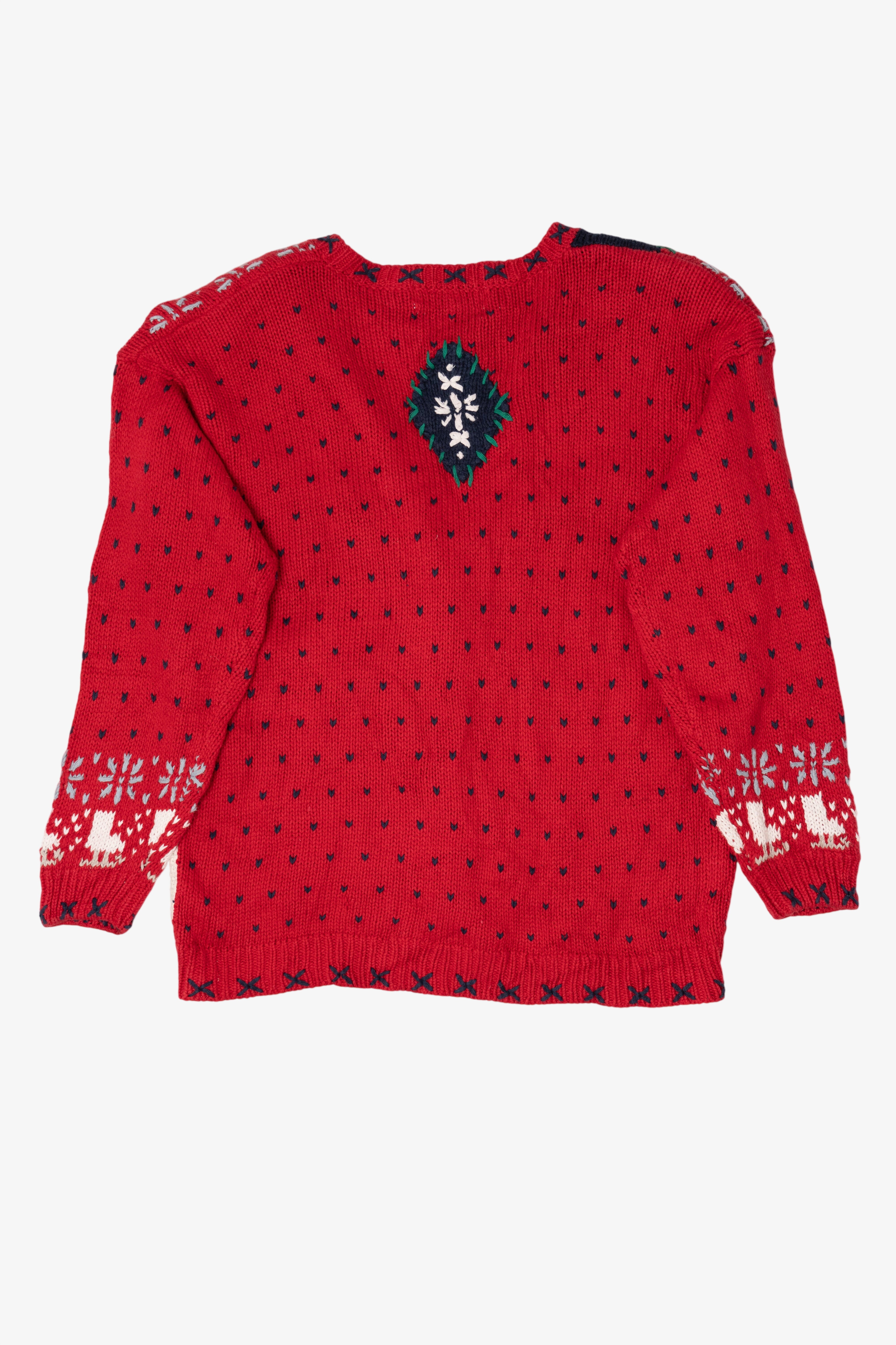 Vintage Hand Knit Red Signatures Ice Skating Ugly Christmas Cardigan (1990s)