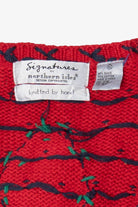 Vintage Hand Knit Red Signatures Ice Skating Ugly Christmas Cardigan (1990s)