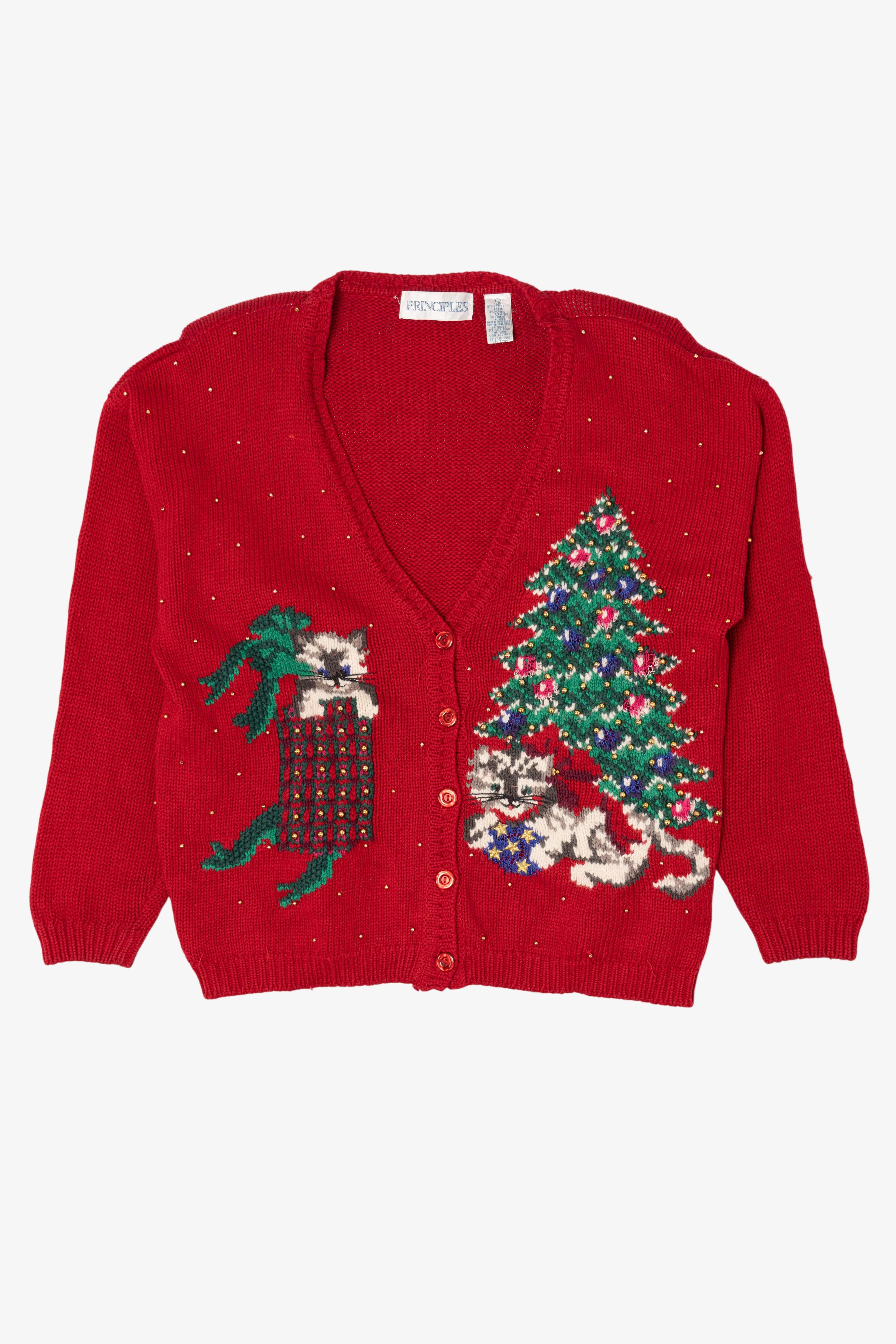 Vintage Red Principles Cats Ugly Christmas Cardigan (1990s)