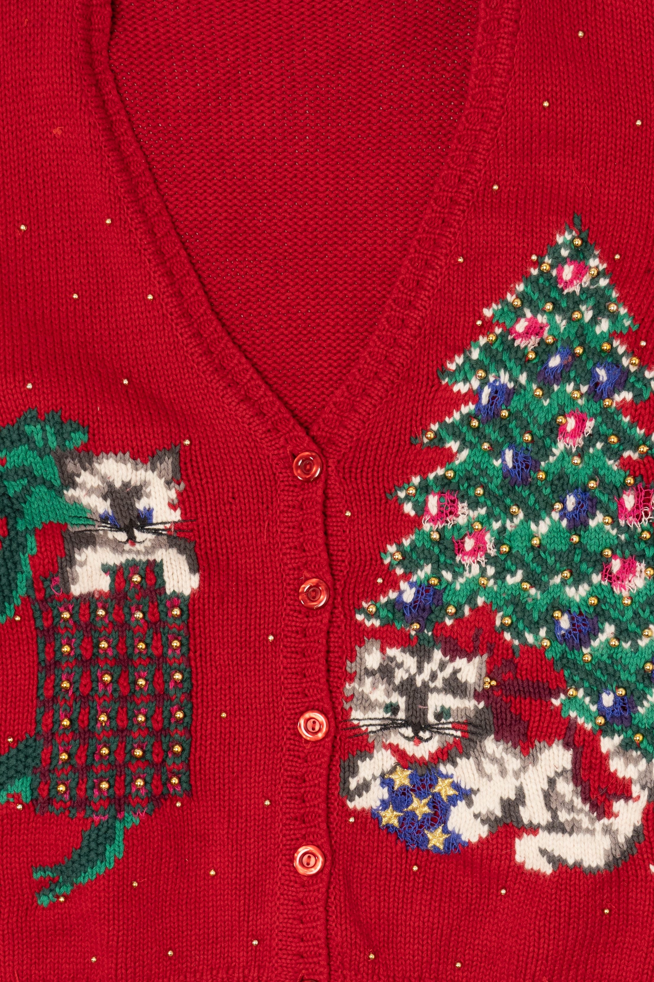 Vintage Red Principles Cats Ugly Christmas Cardigan (1990s)