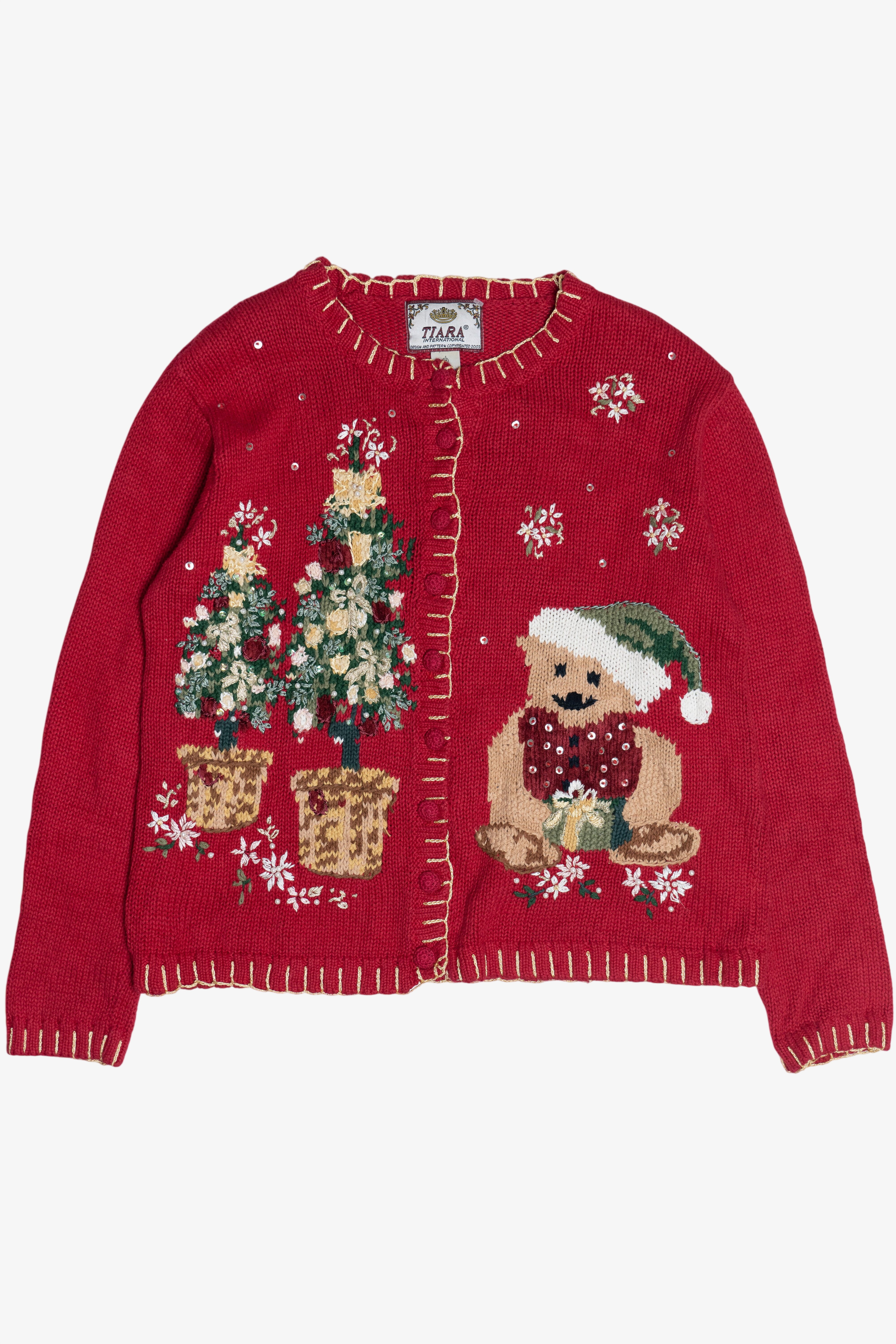 Vintage Tiara International Holiday Bear Ugly Christmas Cardigan (1990s)