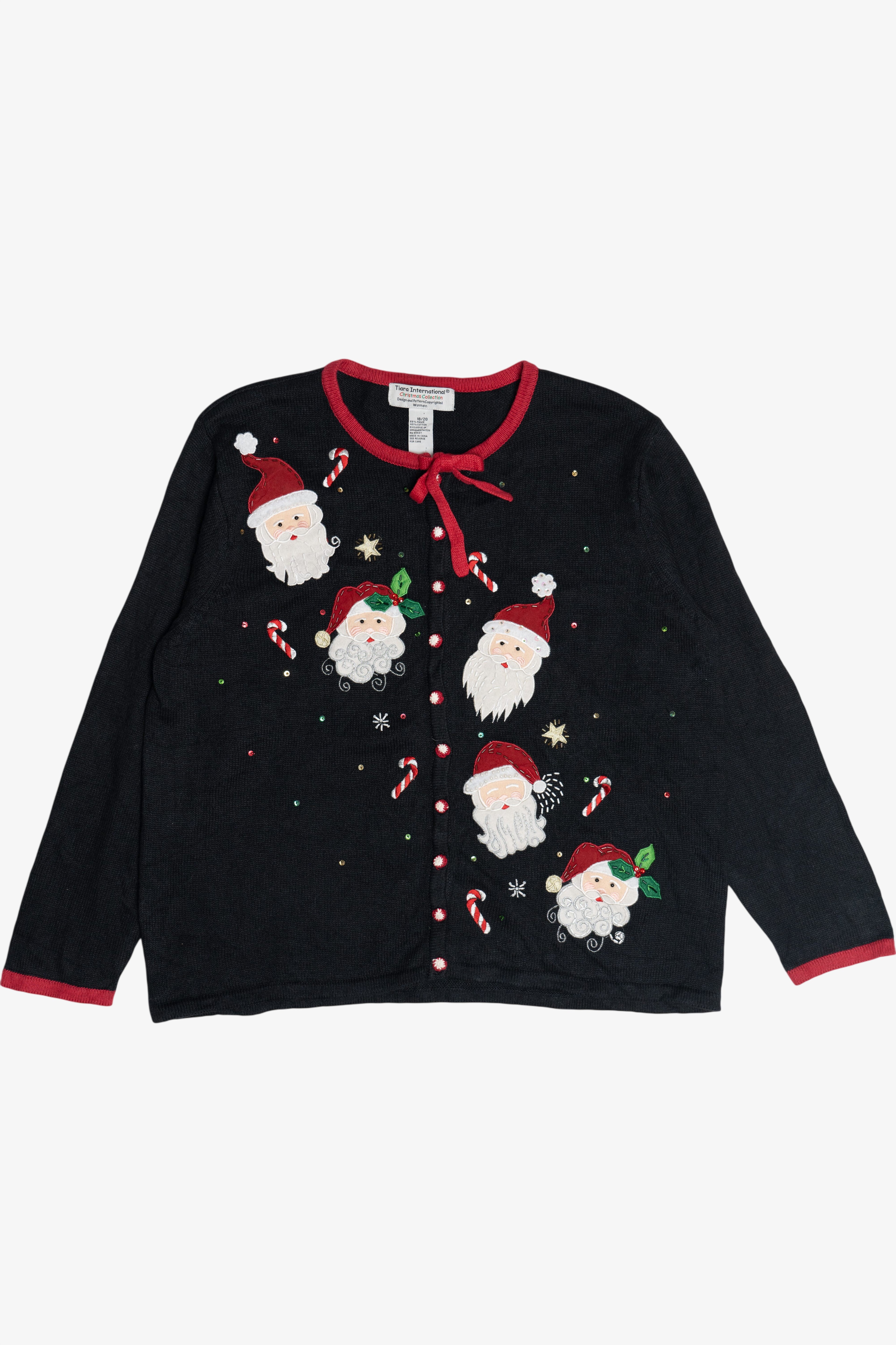 Vintage Tiara International Santas And Candy Canes Ugly Christmas Cardigan (1990s)