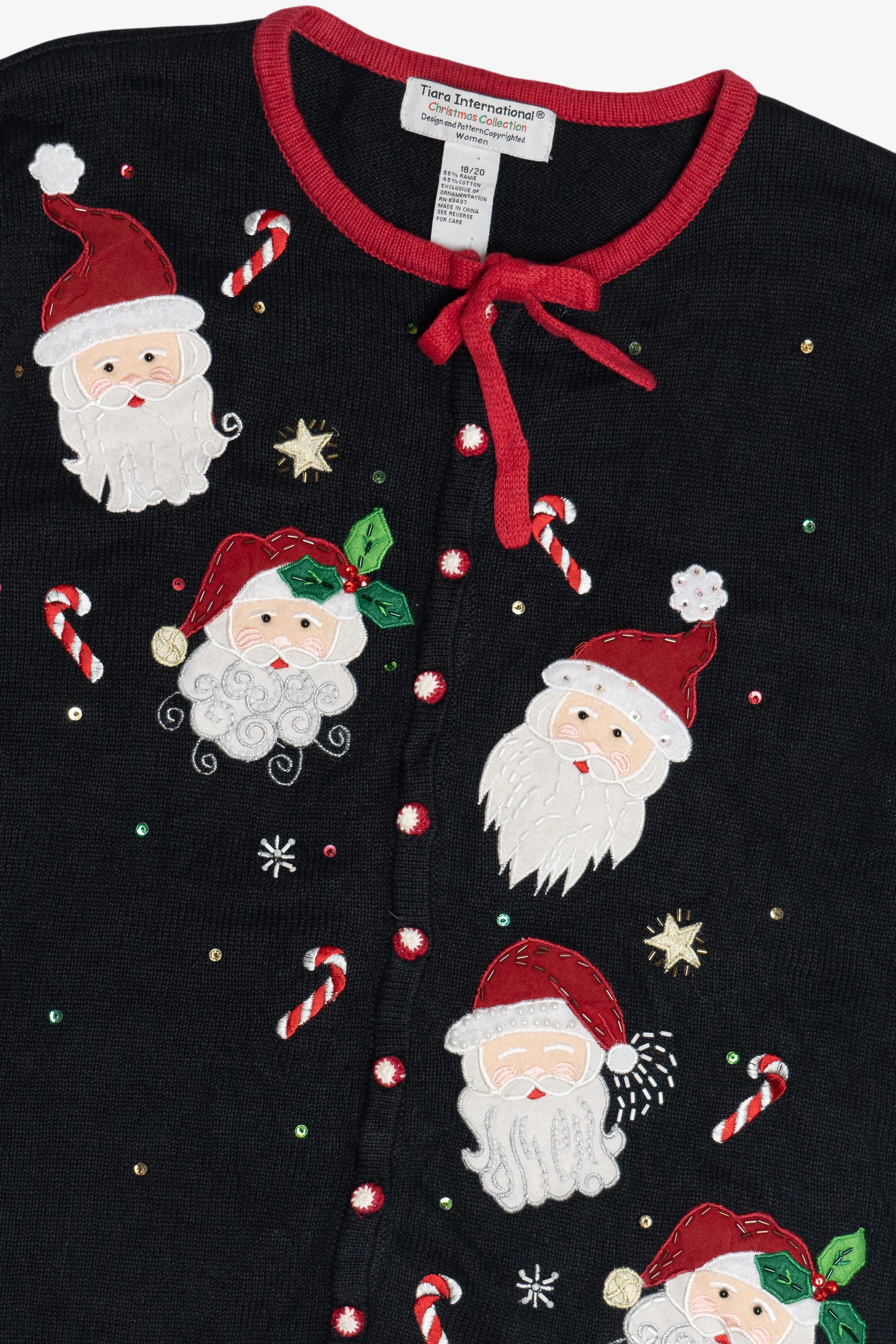 Vintage Tiara International Santas And Candy Canes Ugly Christmas Cardigan (1990s)