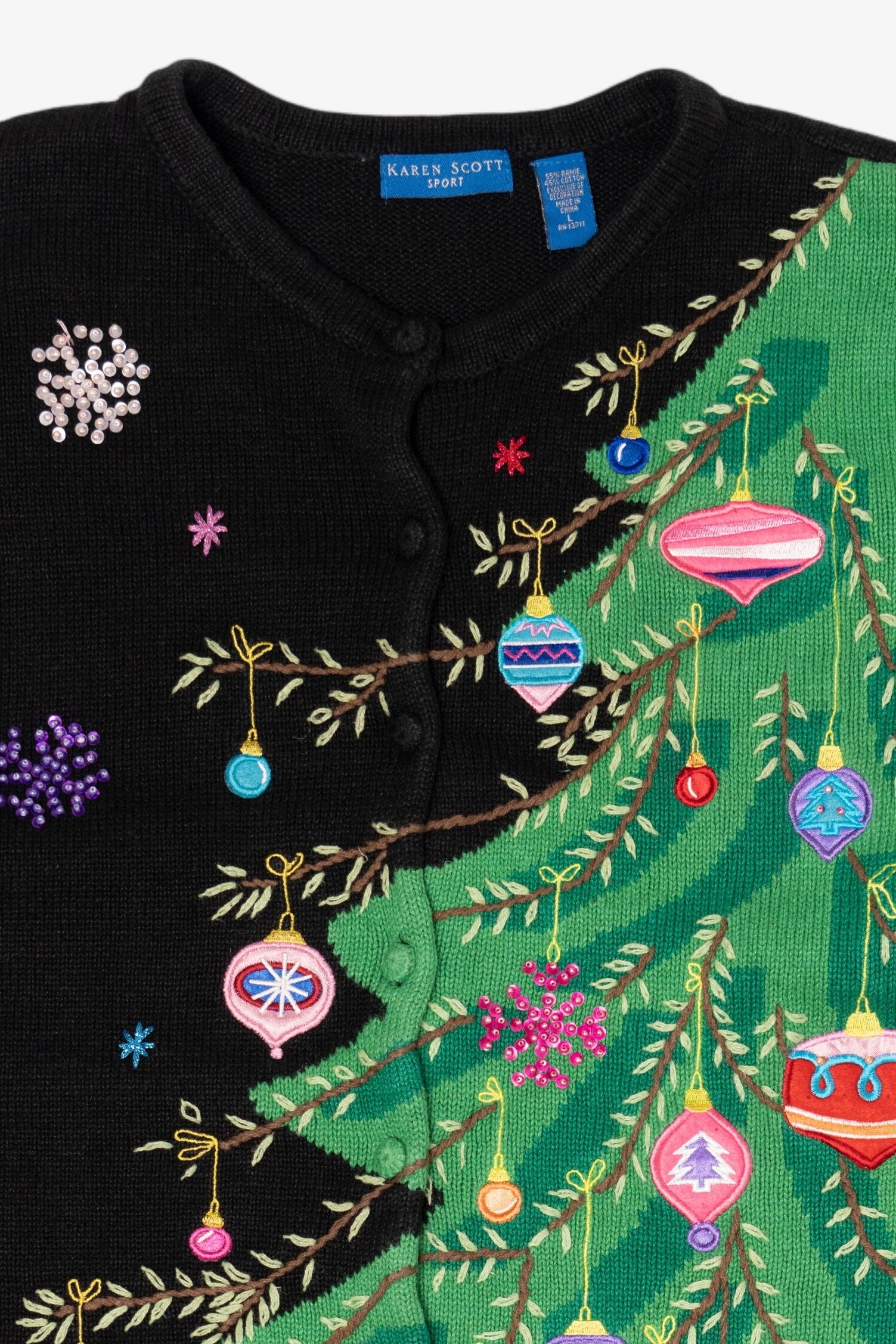 Vintage Karen Scott Ornaments On Tree Ugly Christmas Sweater (2000s)