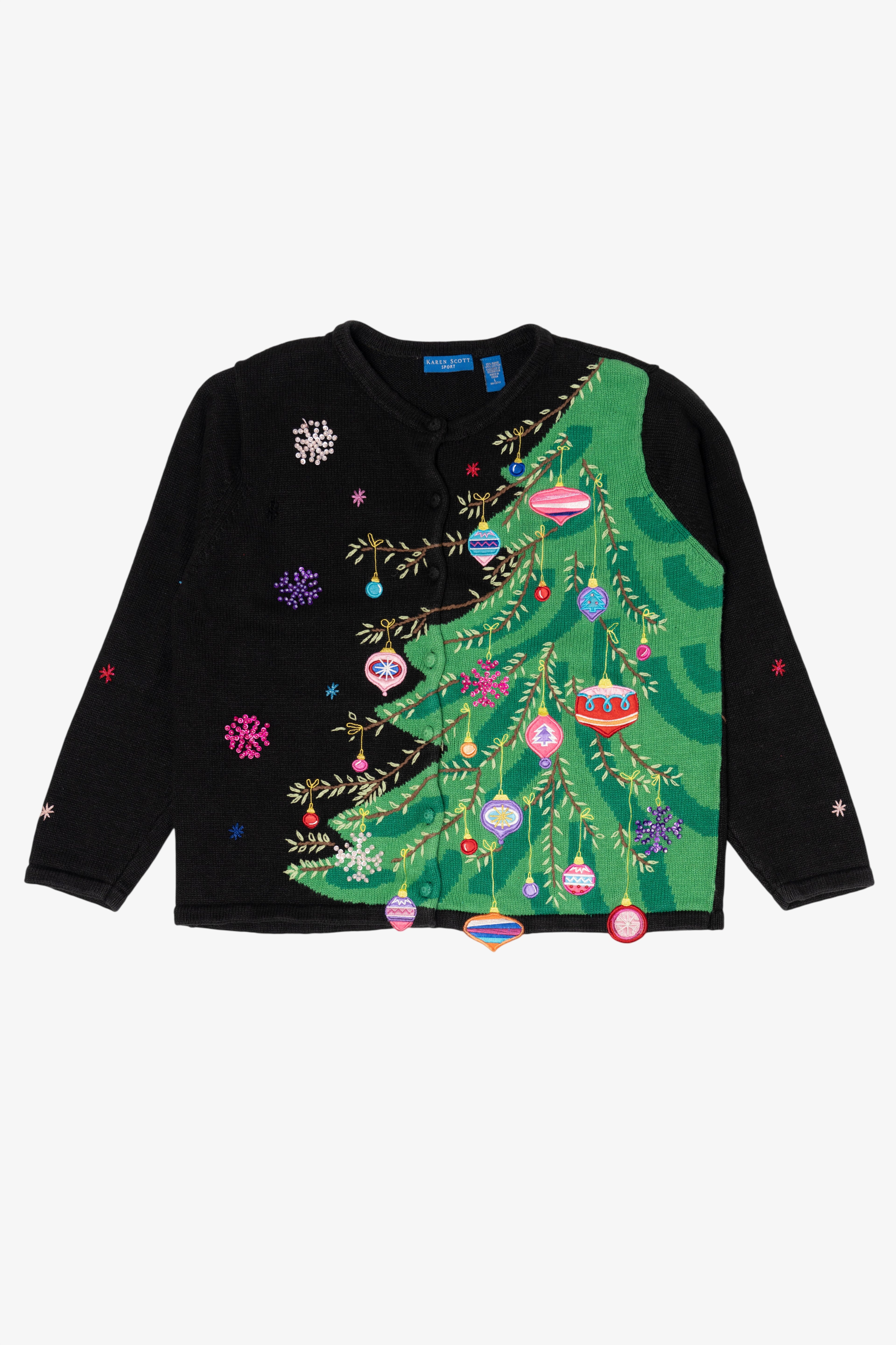 Vintage Karen Scott Ornaments On Tree Ugly Christmas Sweater (2000s)