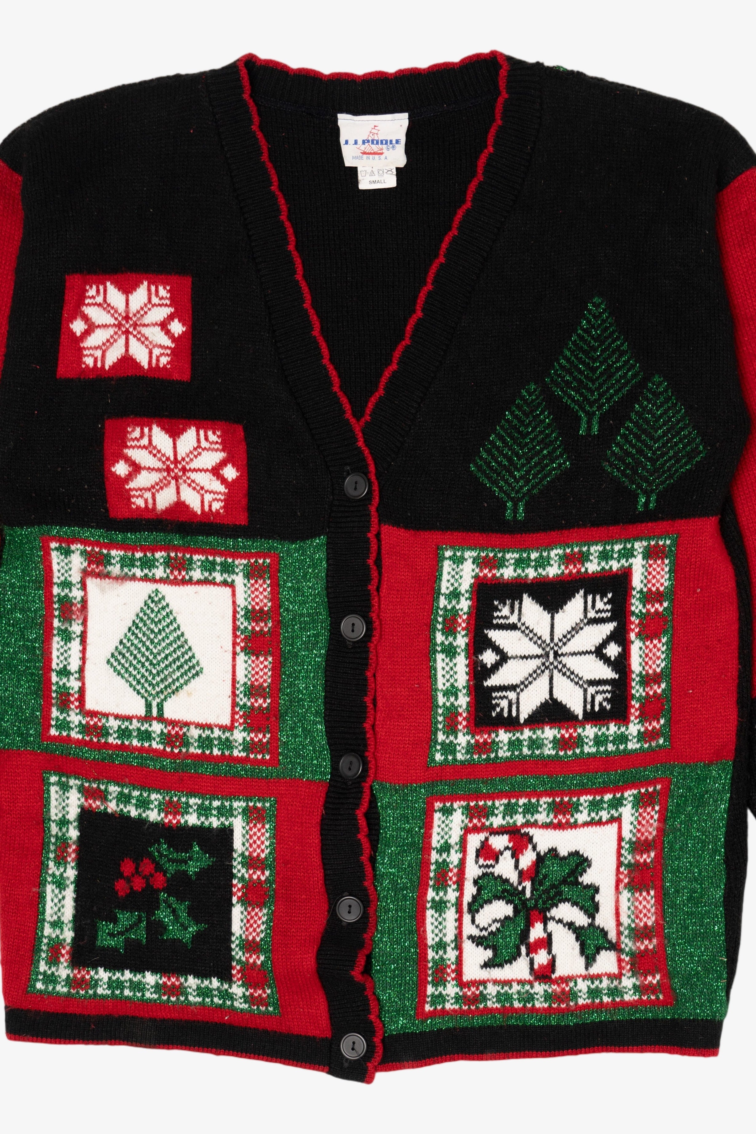 Vintage Black J.J. Poole Ugly Christmas Cardigan (1980s)
