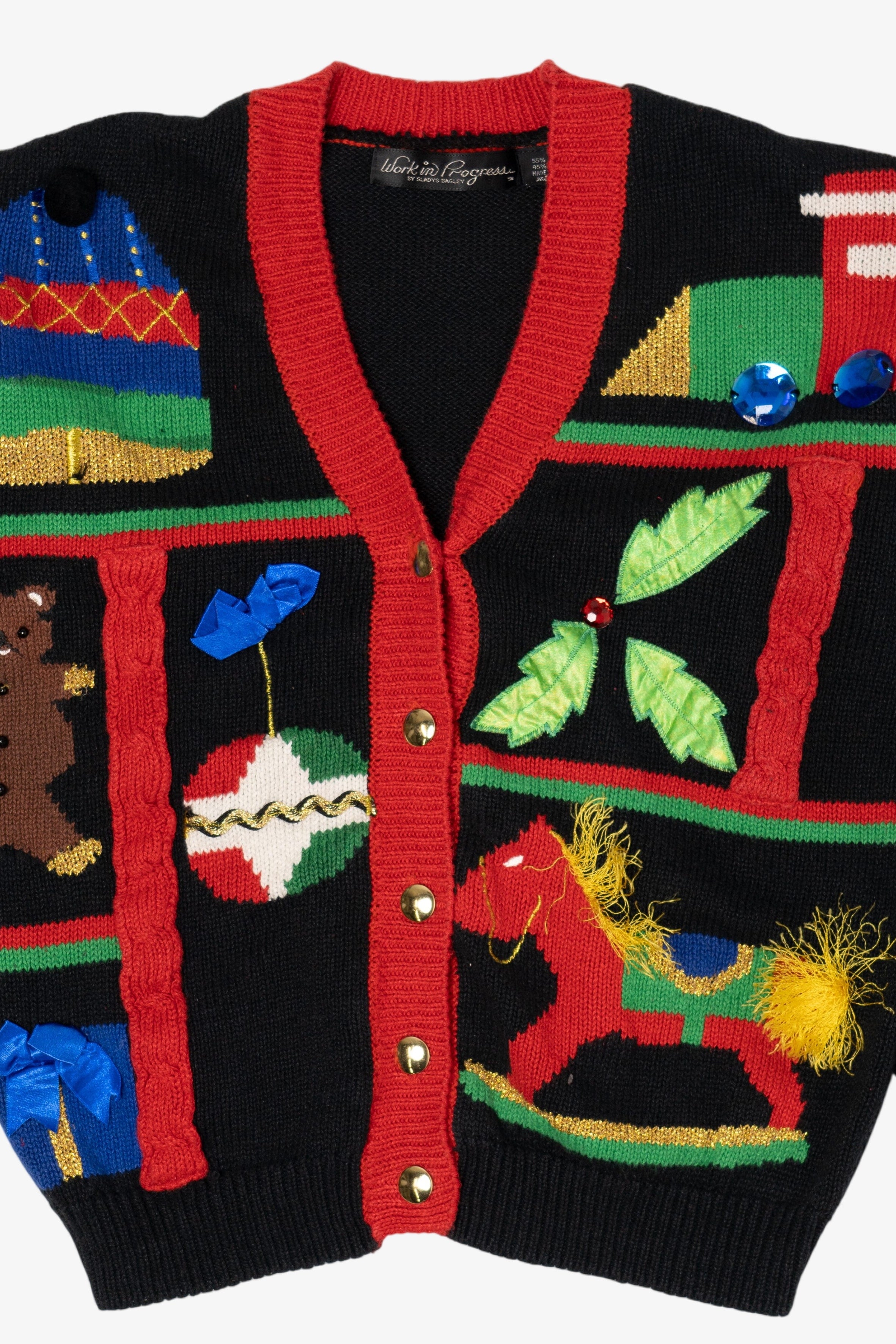 Vintage Black Work in Progress Toys Ugly Christmas Cardigan (1990s)
