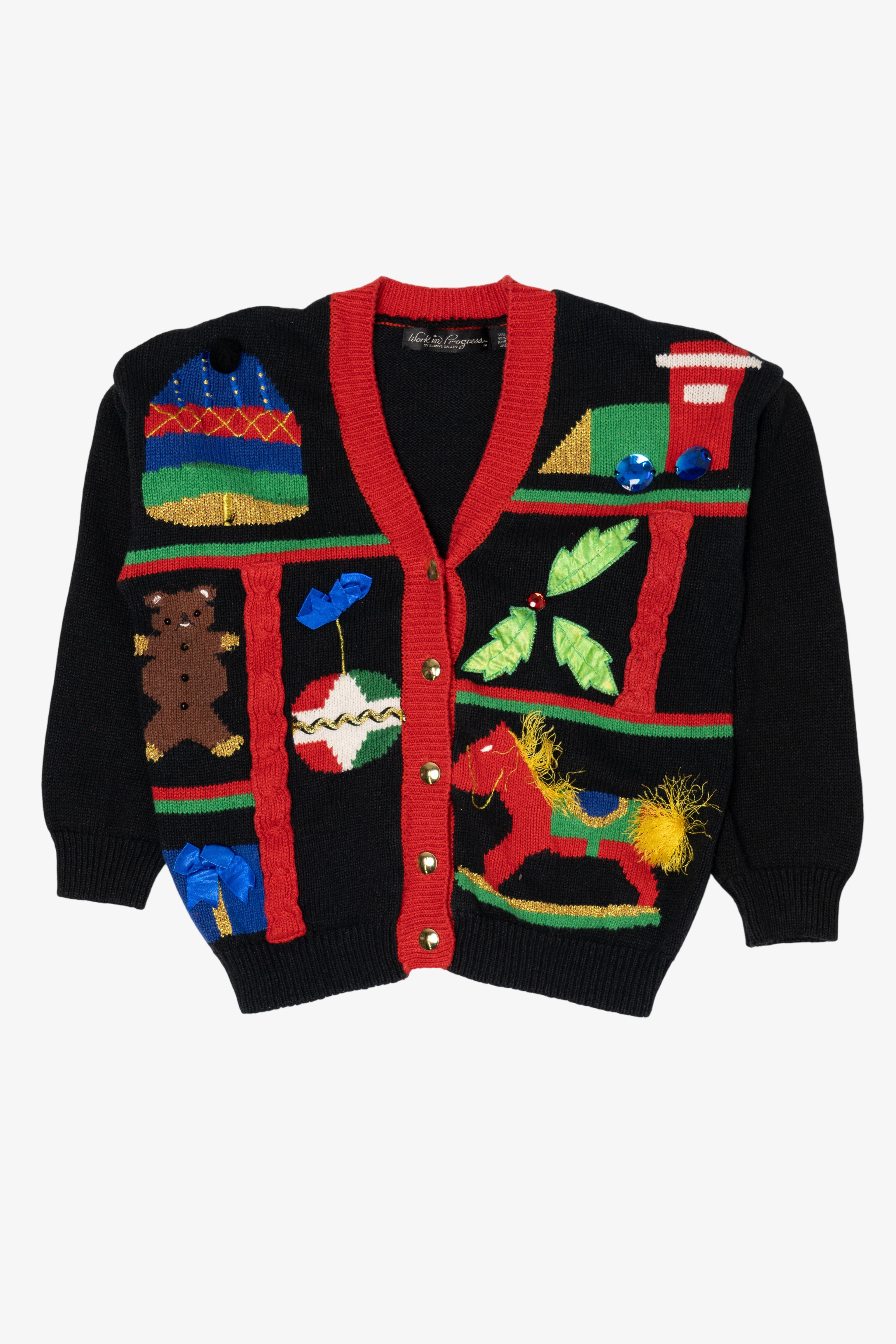 Vintage Black Work in Progress Toys Ugly Christmas Cardigan (1990s)