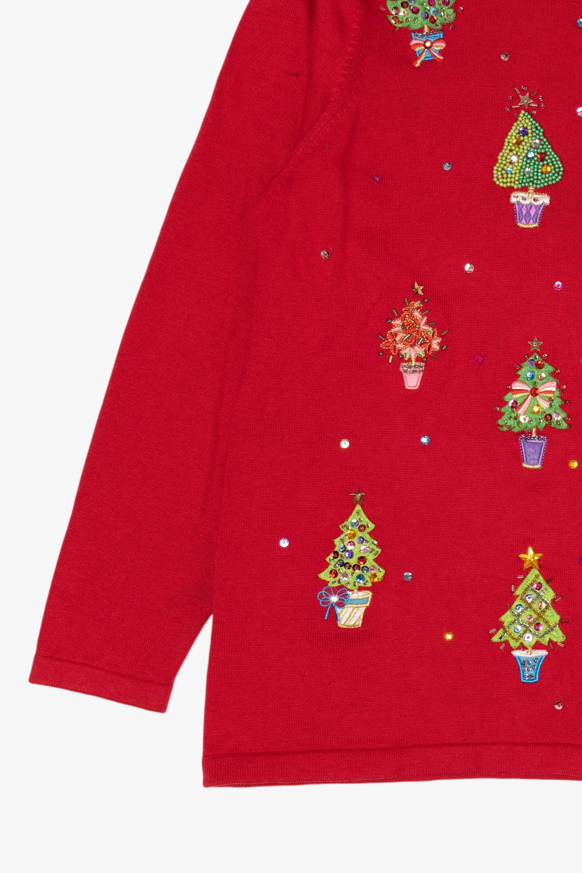 Vintage Y2k Lightweight Red Quacker Factory Trees Ugly Christmas Cardigan (2000s)
