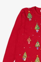 Vintage Y2k Lightweight Red Quacker Factory Trees Ugly Christmas Cardigan (2000s)