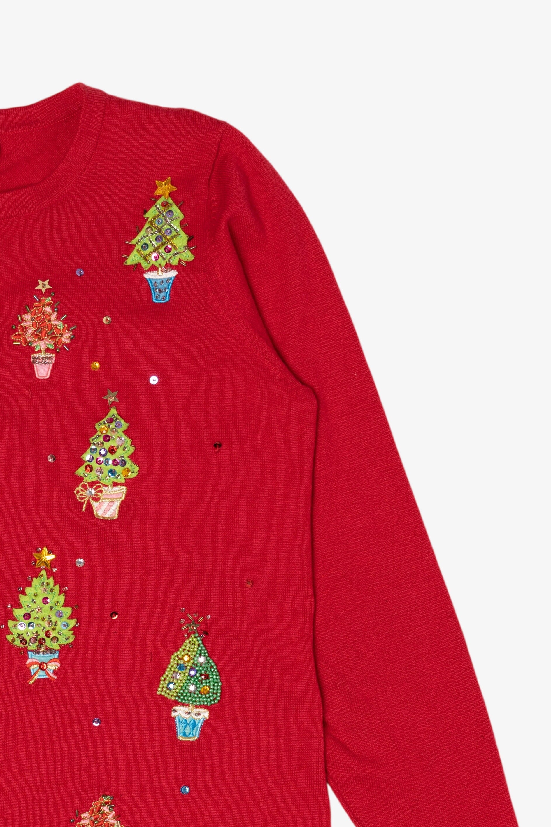 Vintage Y2k Lightweight Red Quacker Factory Trees Ugly Christmas Cardigan (2000s)