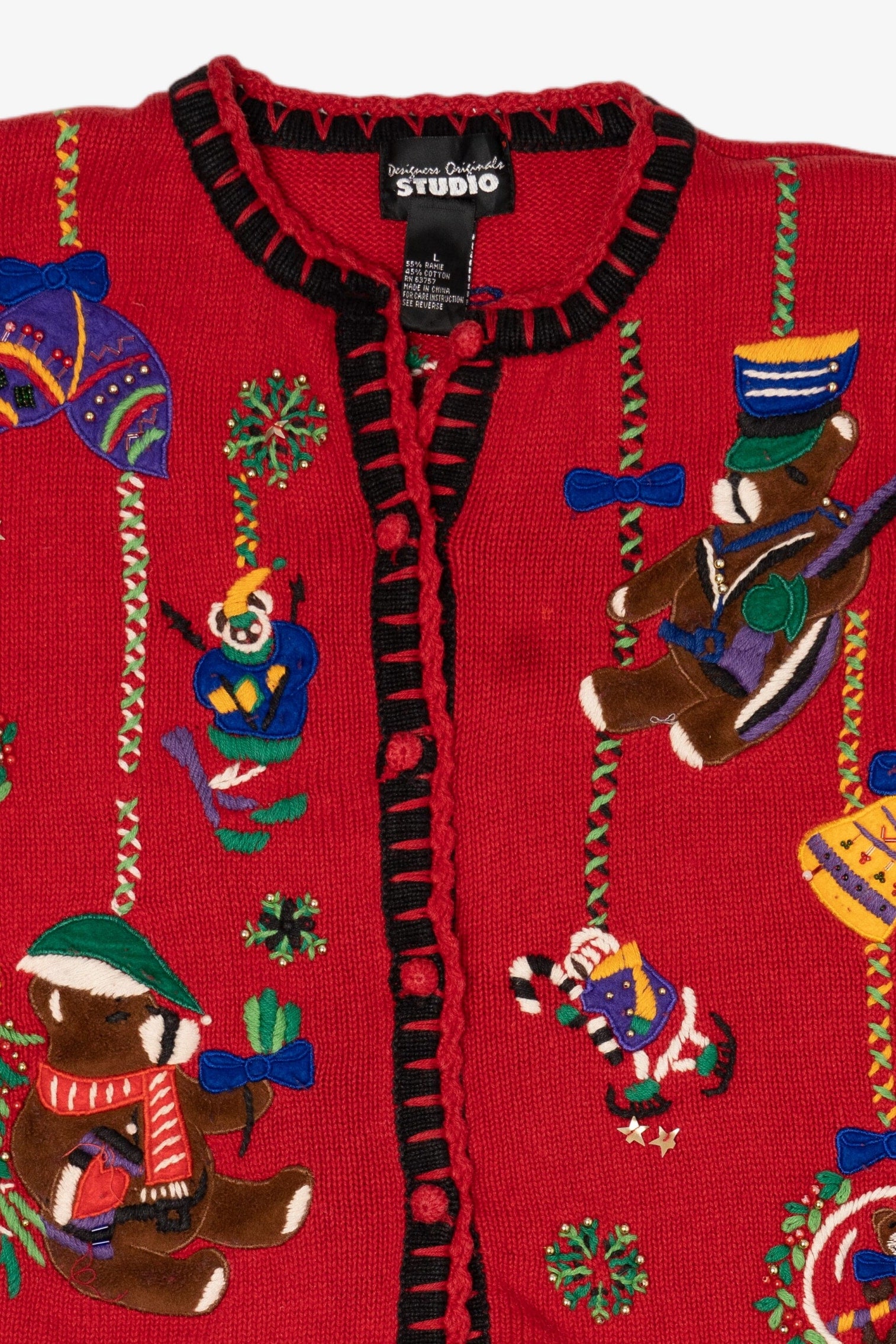 Vintage Red Designers Originals Studio Bears Ugly Christmas Cardigan (1990s)