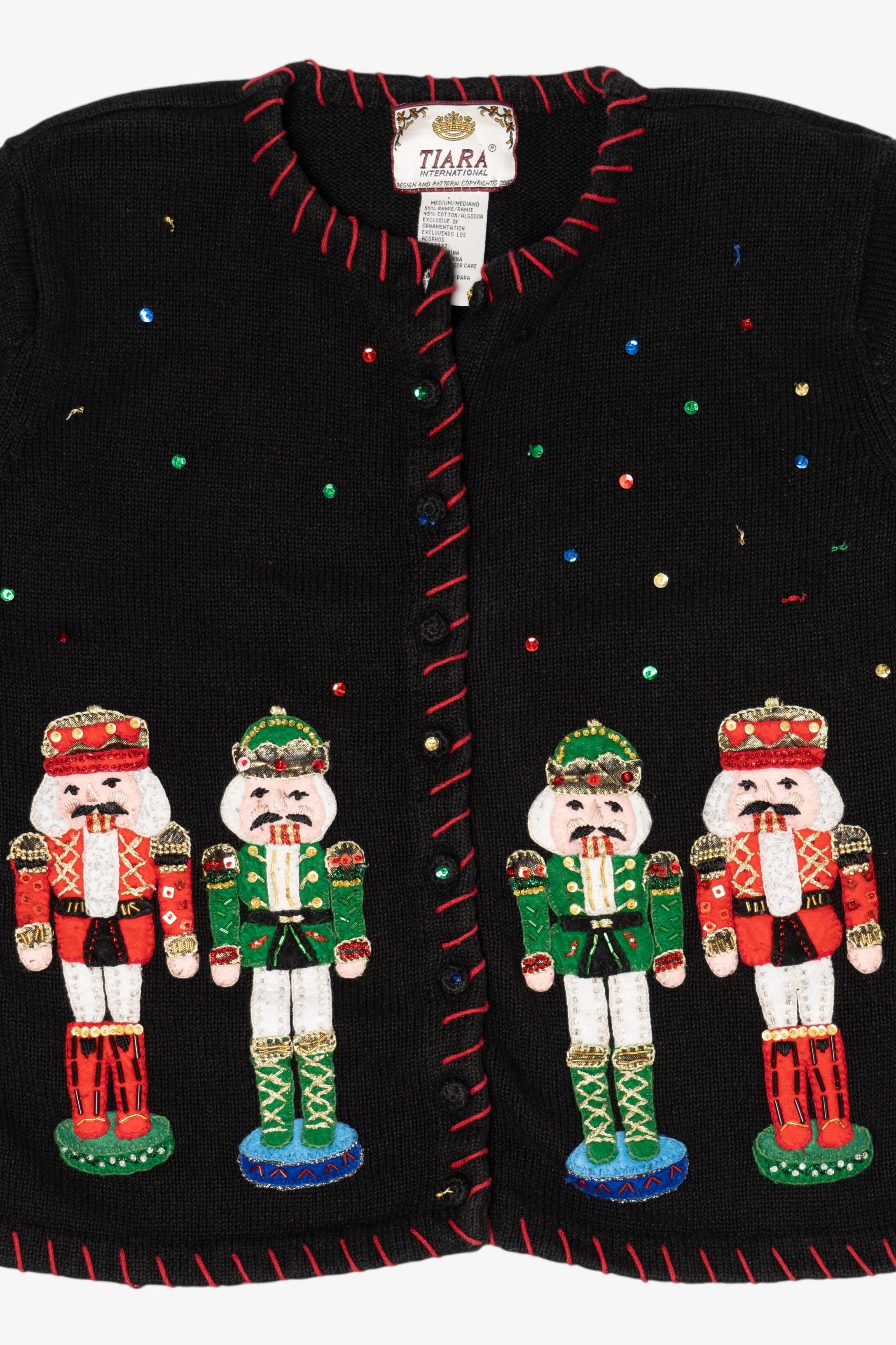 Vintage Black Tiara International Nutcrackers Ugly Christmas Cardigan (2000s)