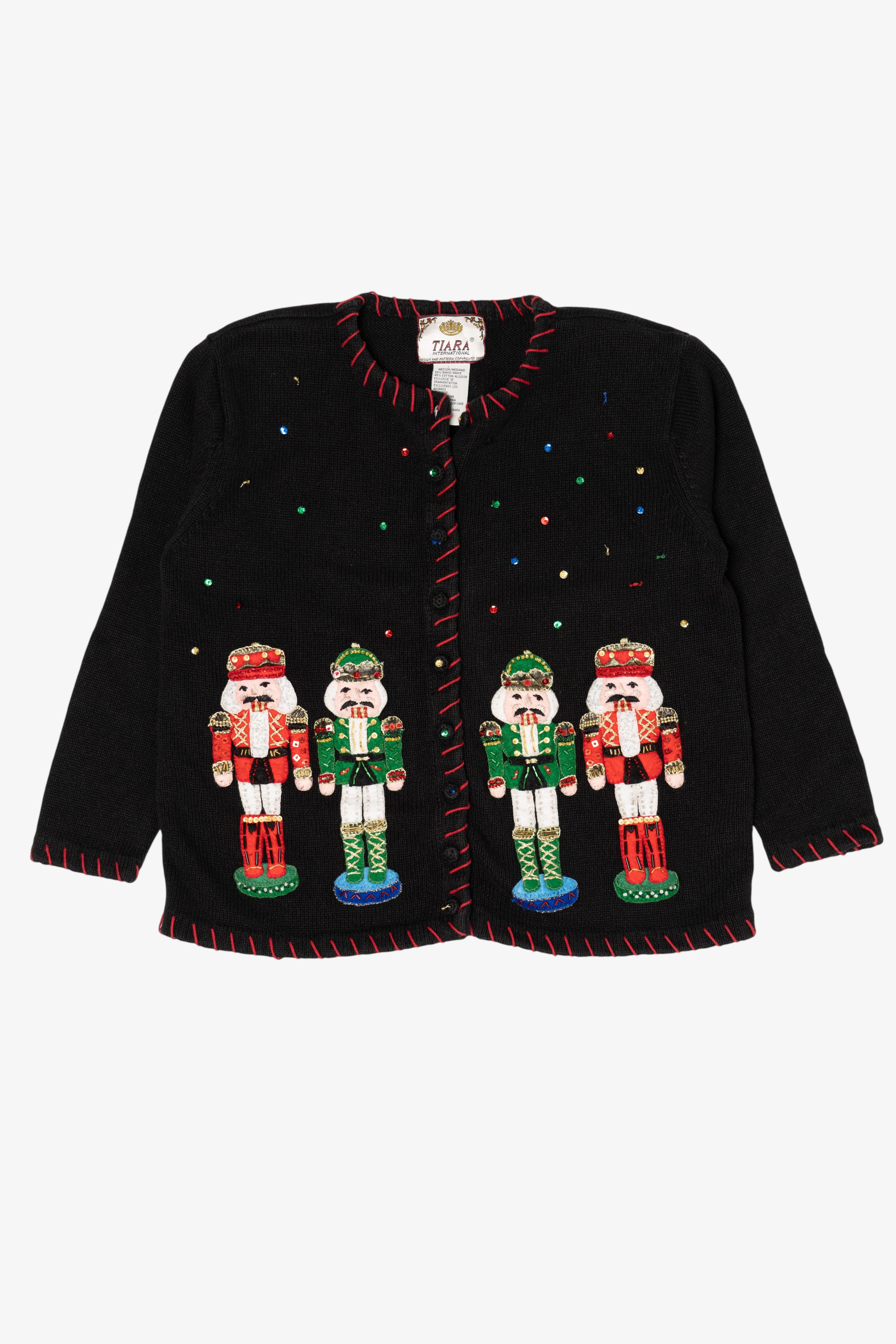 Vintage Black Tiara International Nutcrackers Ugly Christmas Cardigan (2000s)