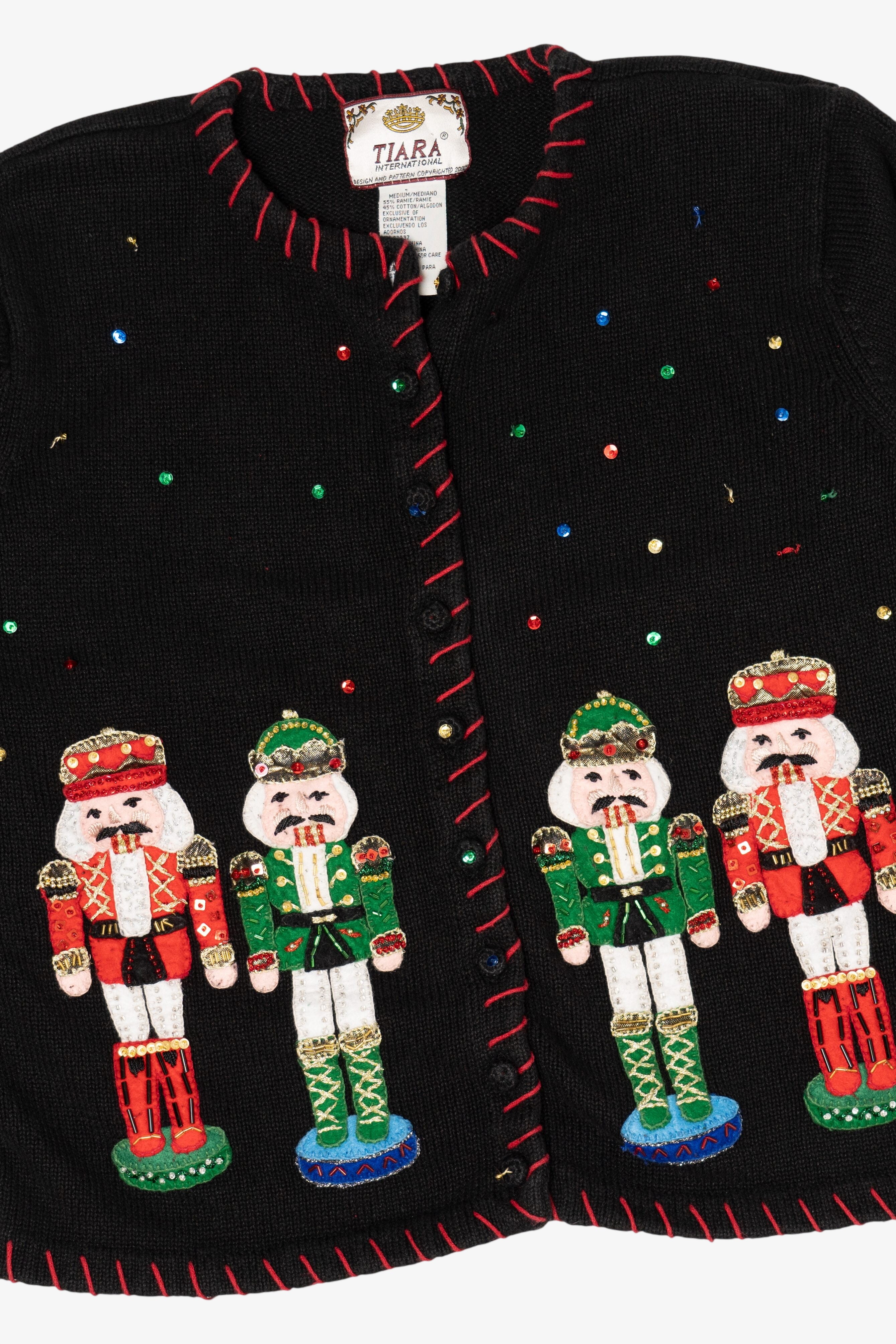 Vintage Black Tiara International Nutcrackers Ugly Christmas Cardigan (2000s)