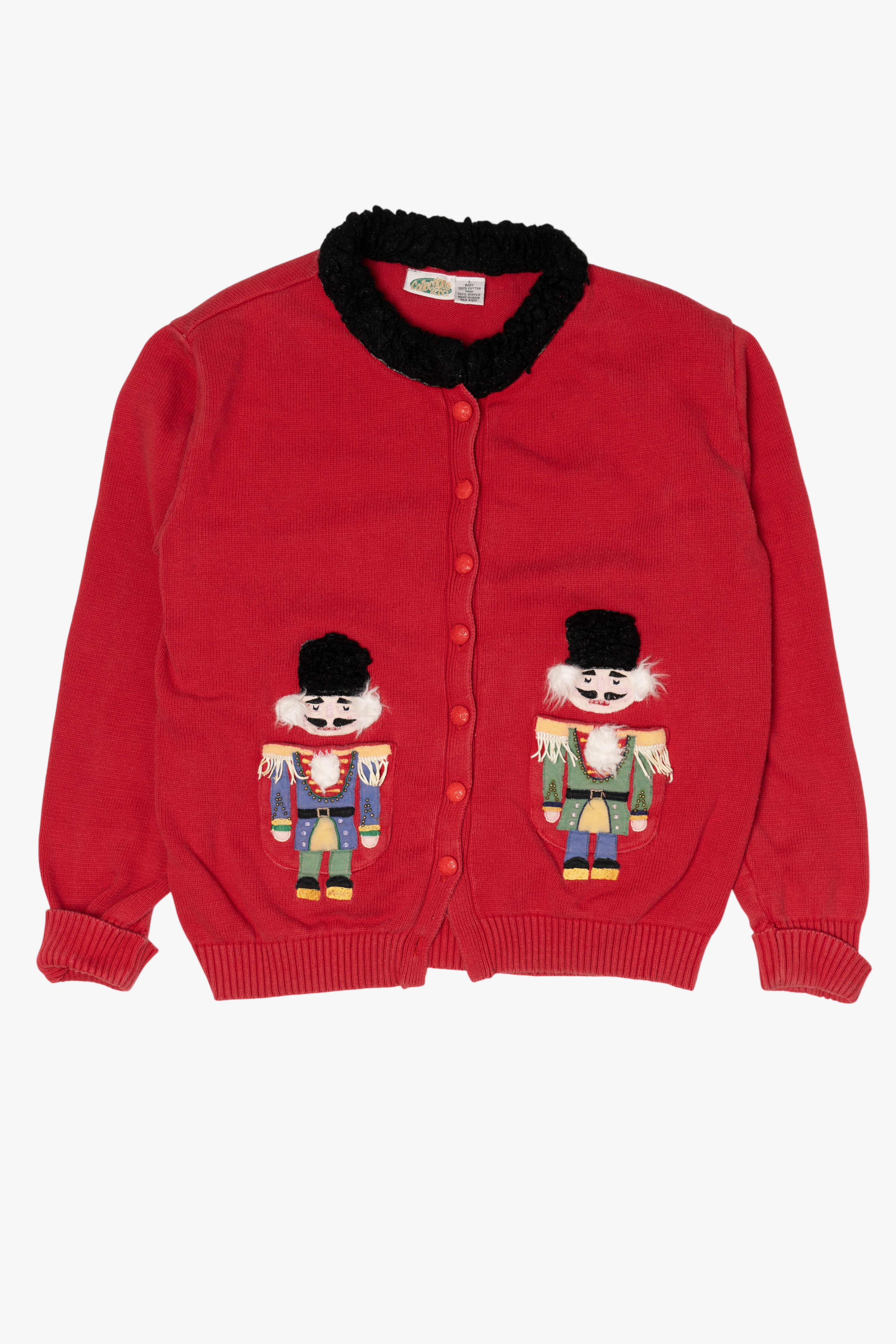 Vintage Red Collections Etc Nutcrackers Ugly Christmas Cardigan (1990s)