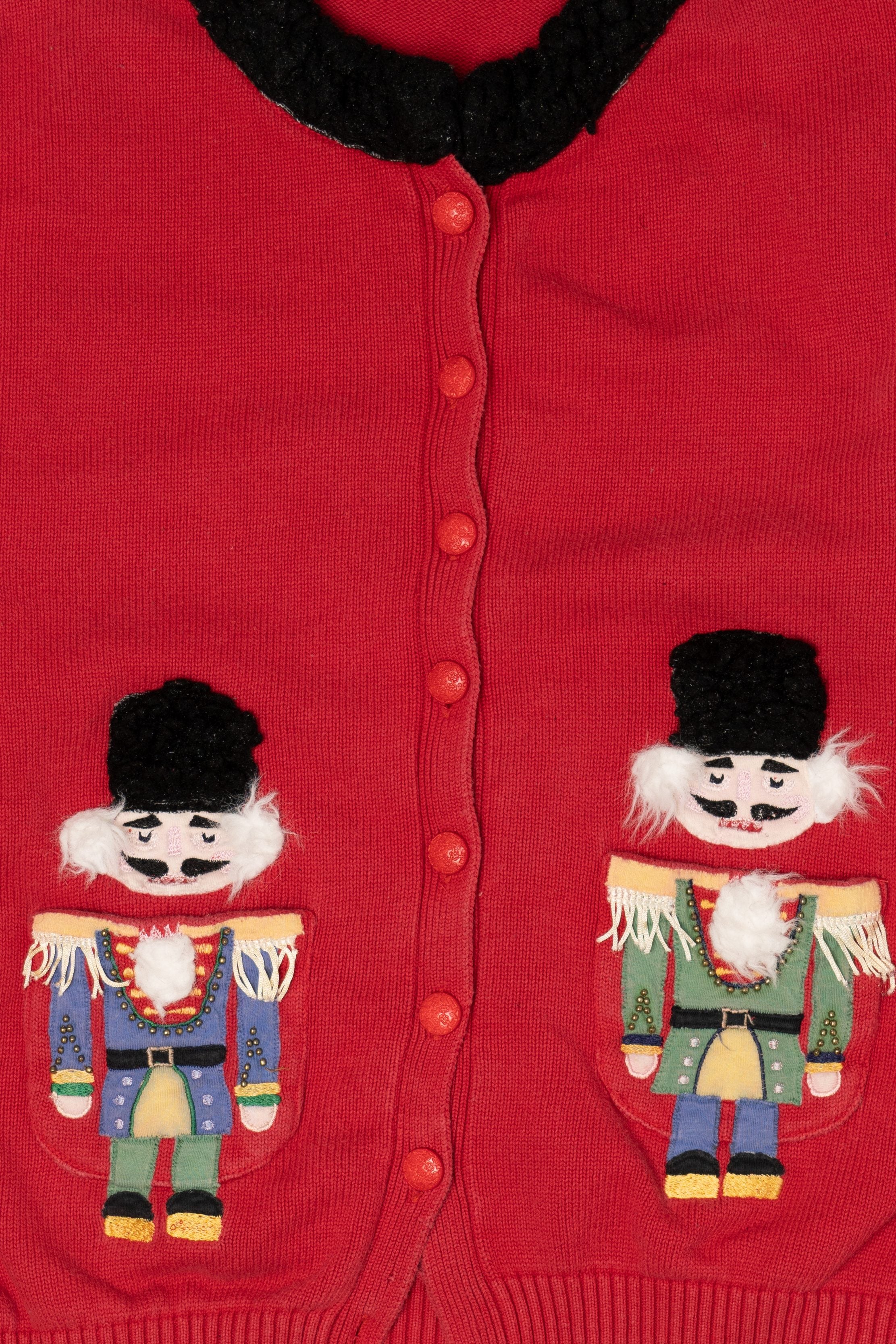 Vintage Red Collections Etc Nutcrackers Ugly Christmas Cardigan (1990s)