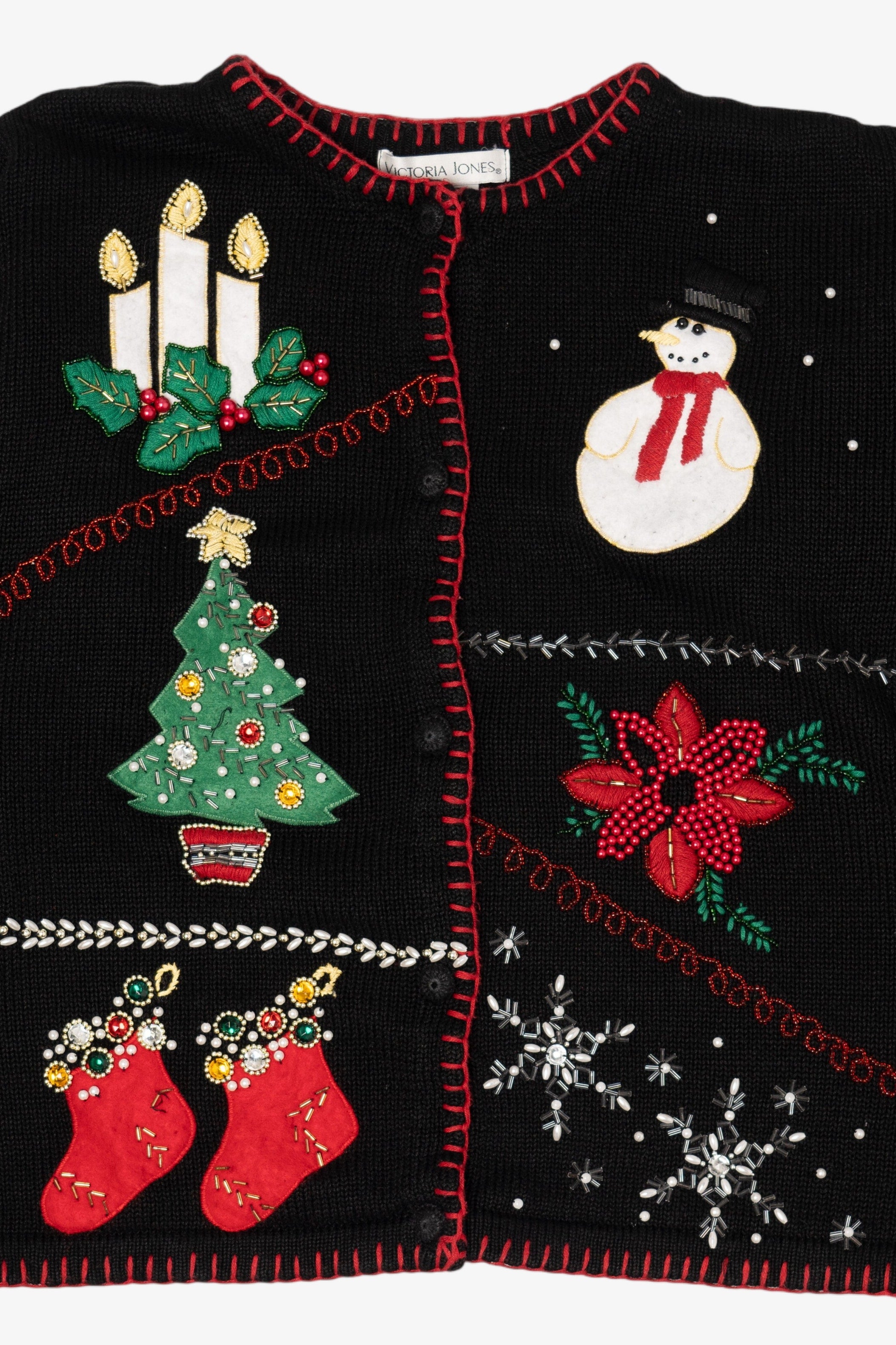 Vintage Black Victoria Jones Ugly Christmas Cardigan (1990s)