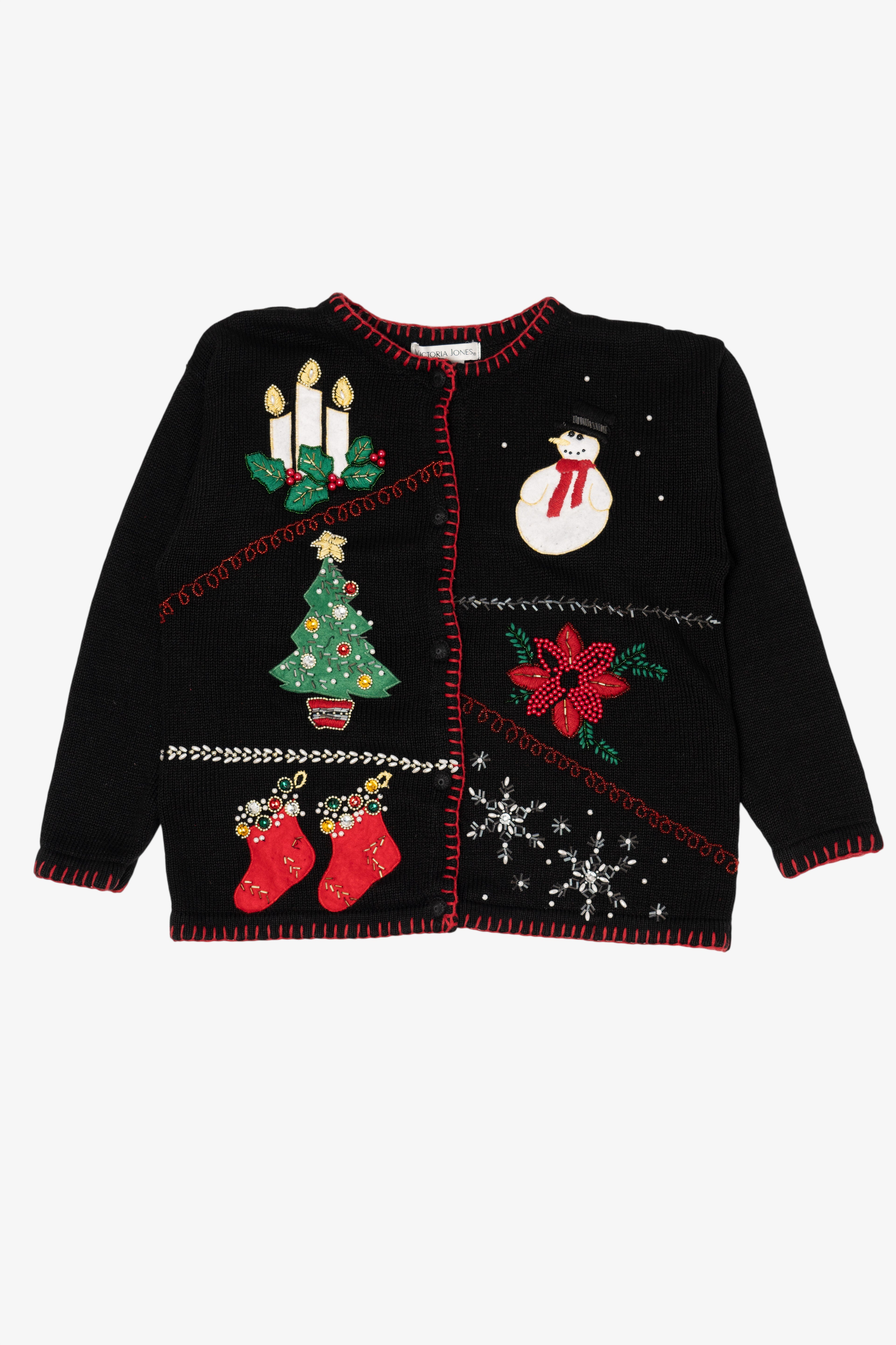Vintage Black Victoria Jones Ugly Christmas Cardigan (1990s)
