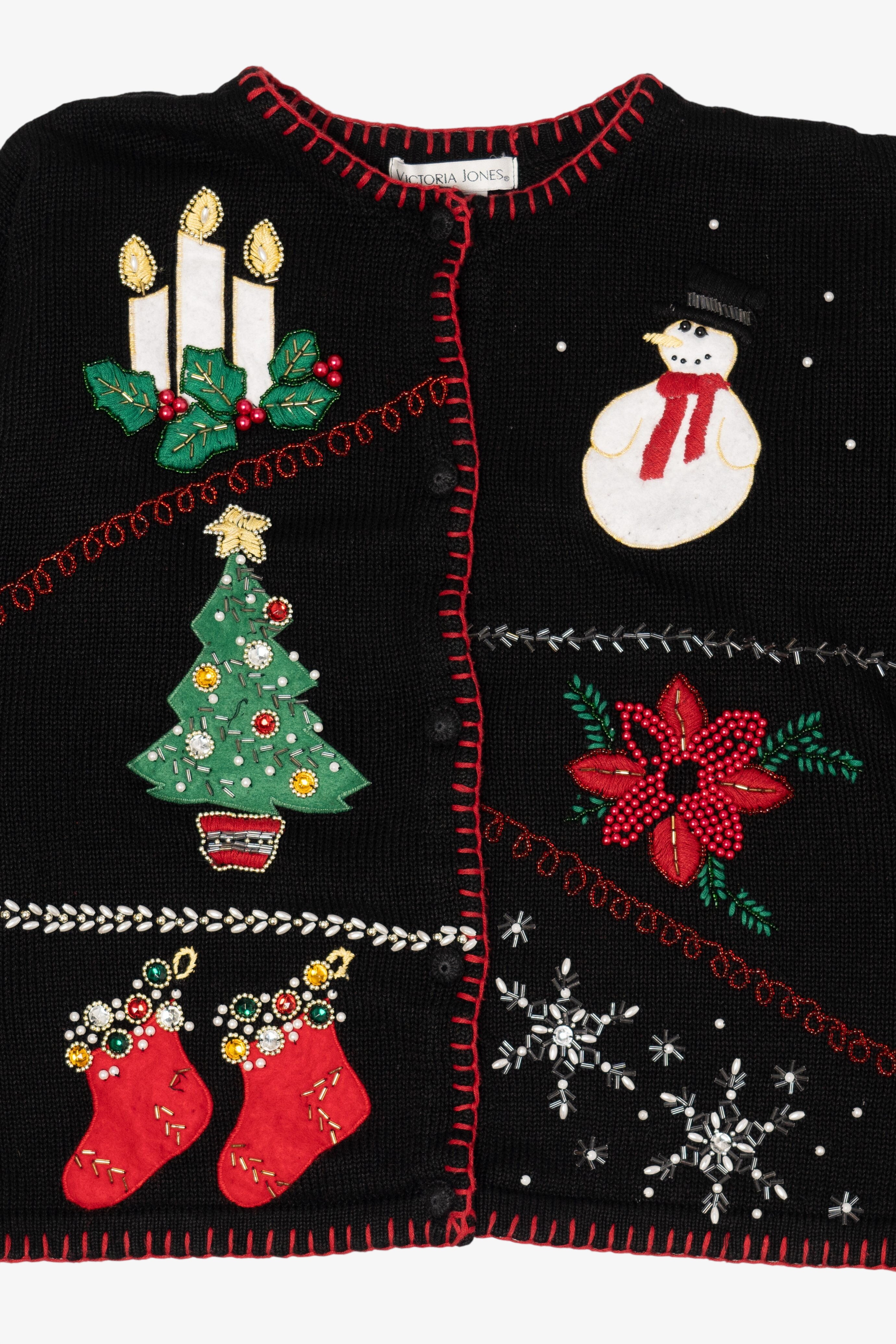 Vintage Black Victoria Jones Ugly Christmas Cardigan (1990s)