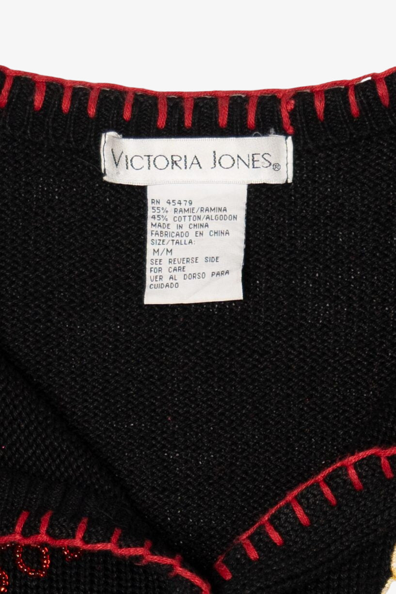 Vintage Black Victoria Jones Ugly Christmas Cardigan (1990s)