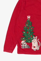 Vintage Red Merry & Bright Cats Ugly Christmas Cardigan (2000s)