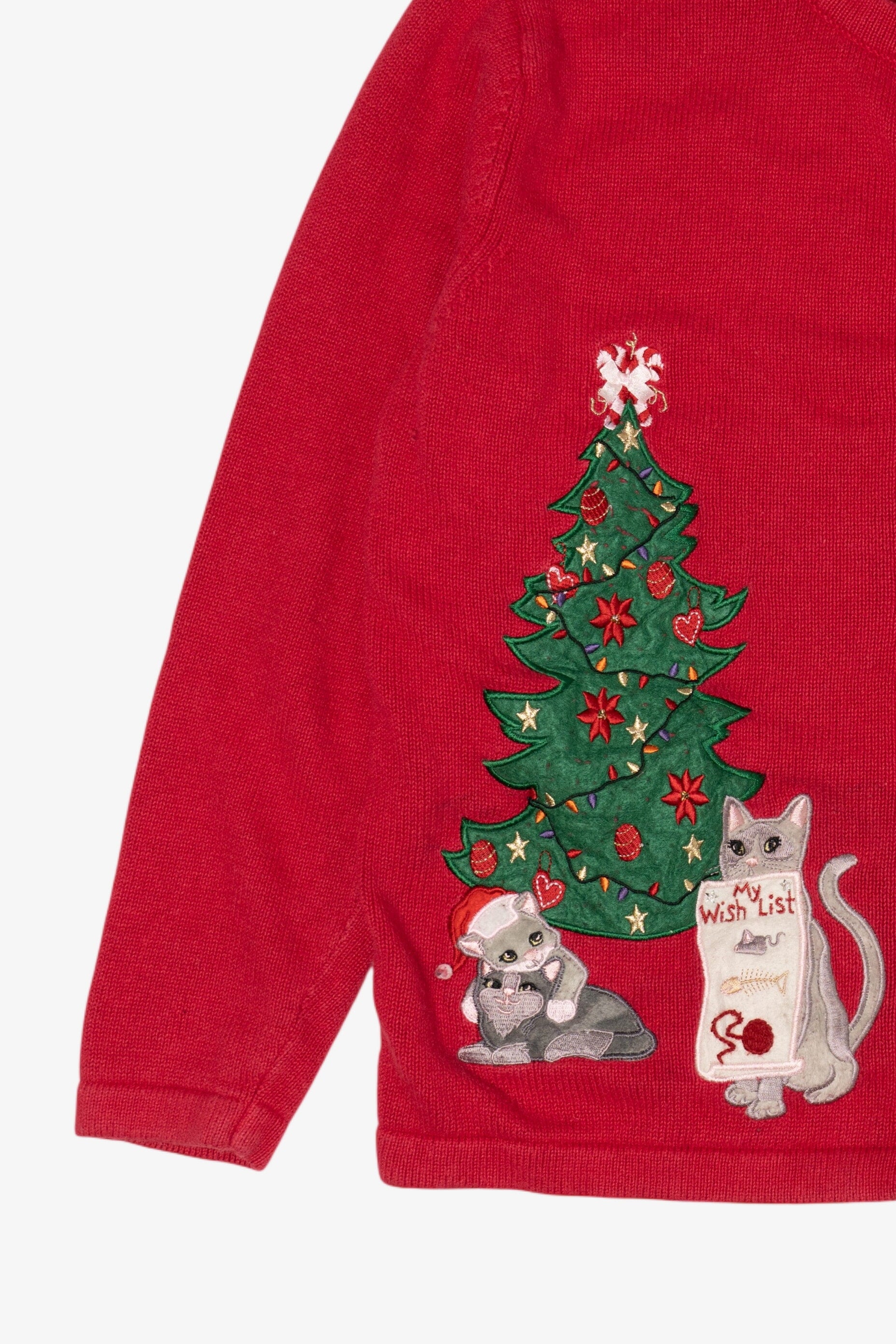 Vintage Red Merry & Bright Cats Ugly Christmas Cardigan (2000s)