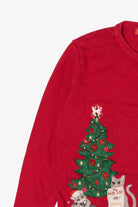 Vintage Red Merry & Bright Cats Ugly Christmas Cardigan (2000s)