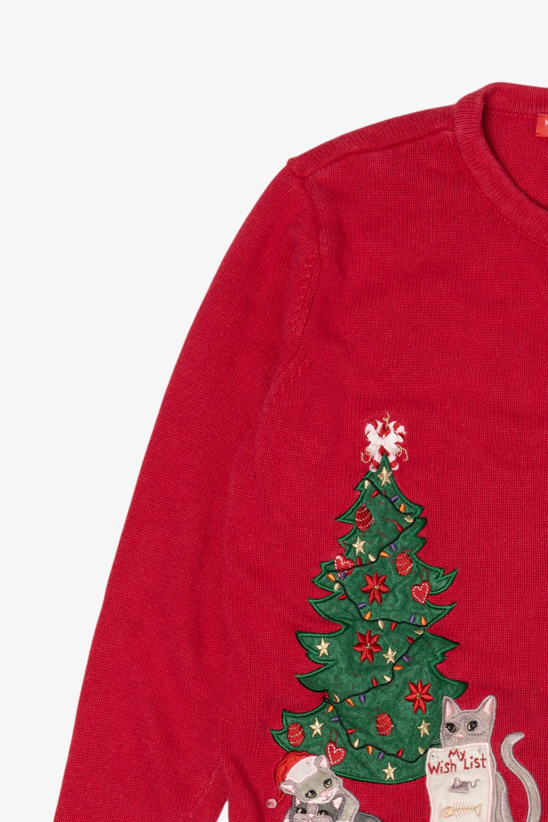 Vintage Red Merry & Bright Cats Ugly Christmas Cardigan (2000s)