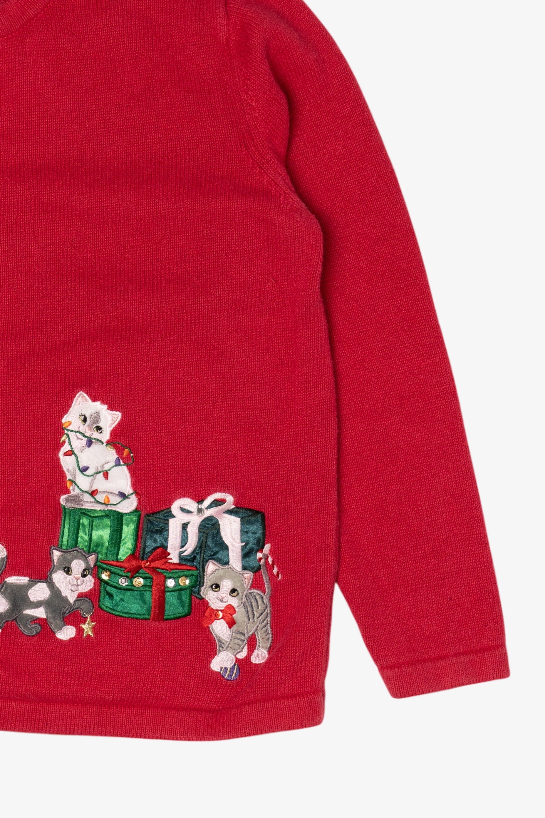 Vintage Red Merry & Bright Cats Ugly Christmas Cardigan (2000s)