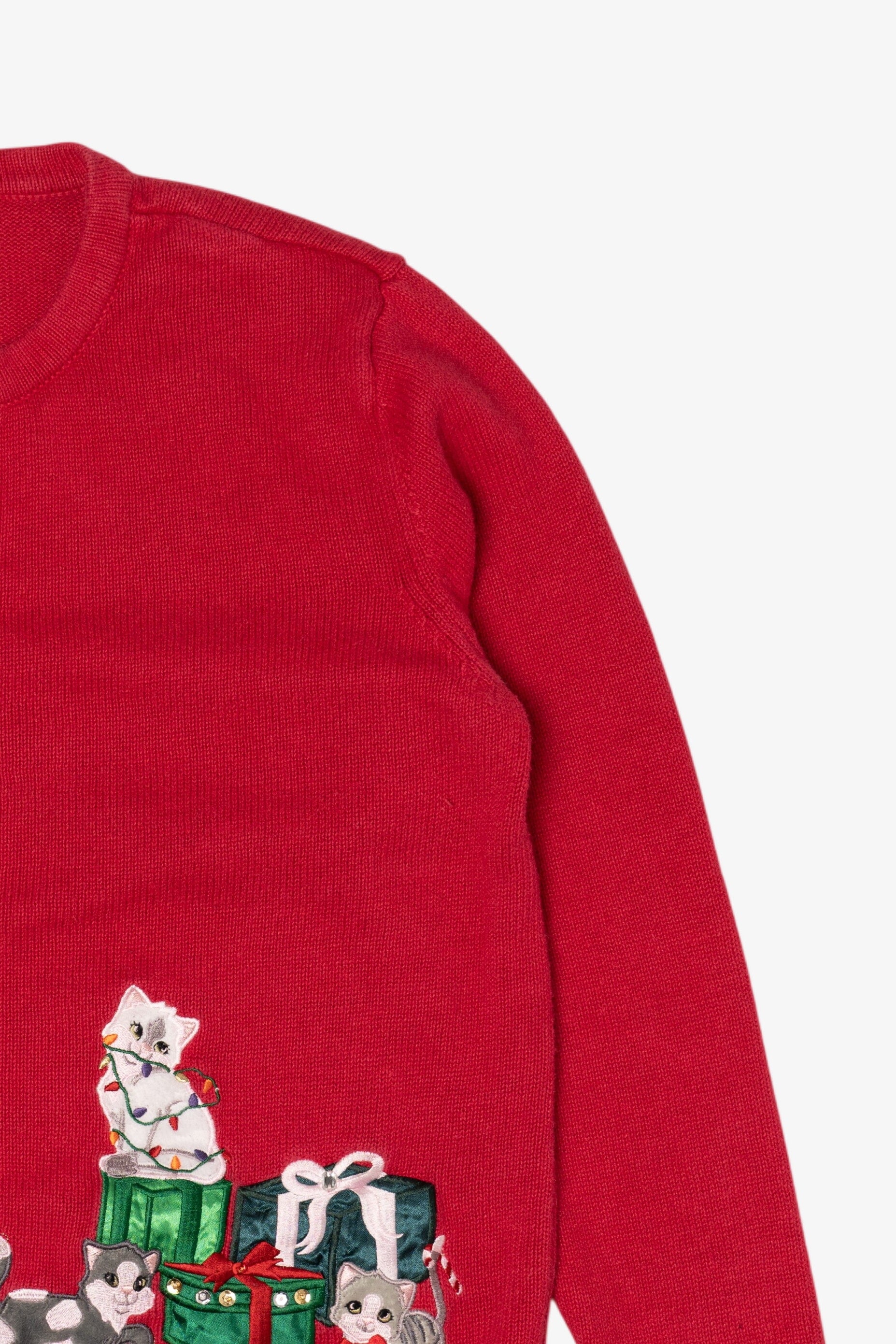 Vintage Red Merry & Bright Cats Ugly Christmas Cardigan (2000s)