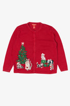 Vintage Red Merry & Bright Cats Ugly Christmas Cardigan (2000s)