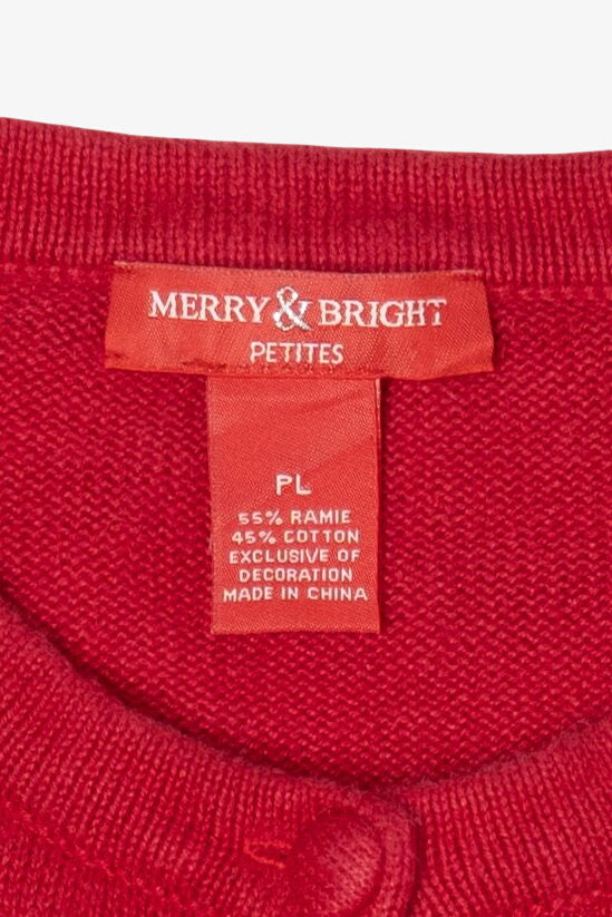 Vintage Red Merry & Bright Cats Ugly Christmas Cardigan (2000s)