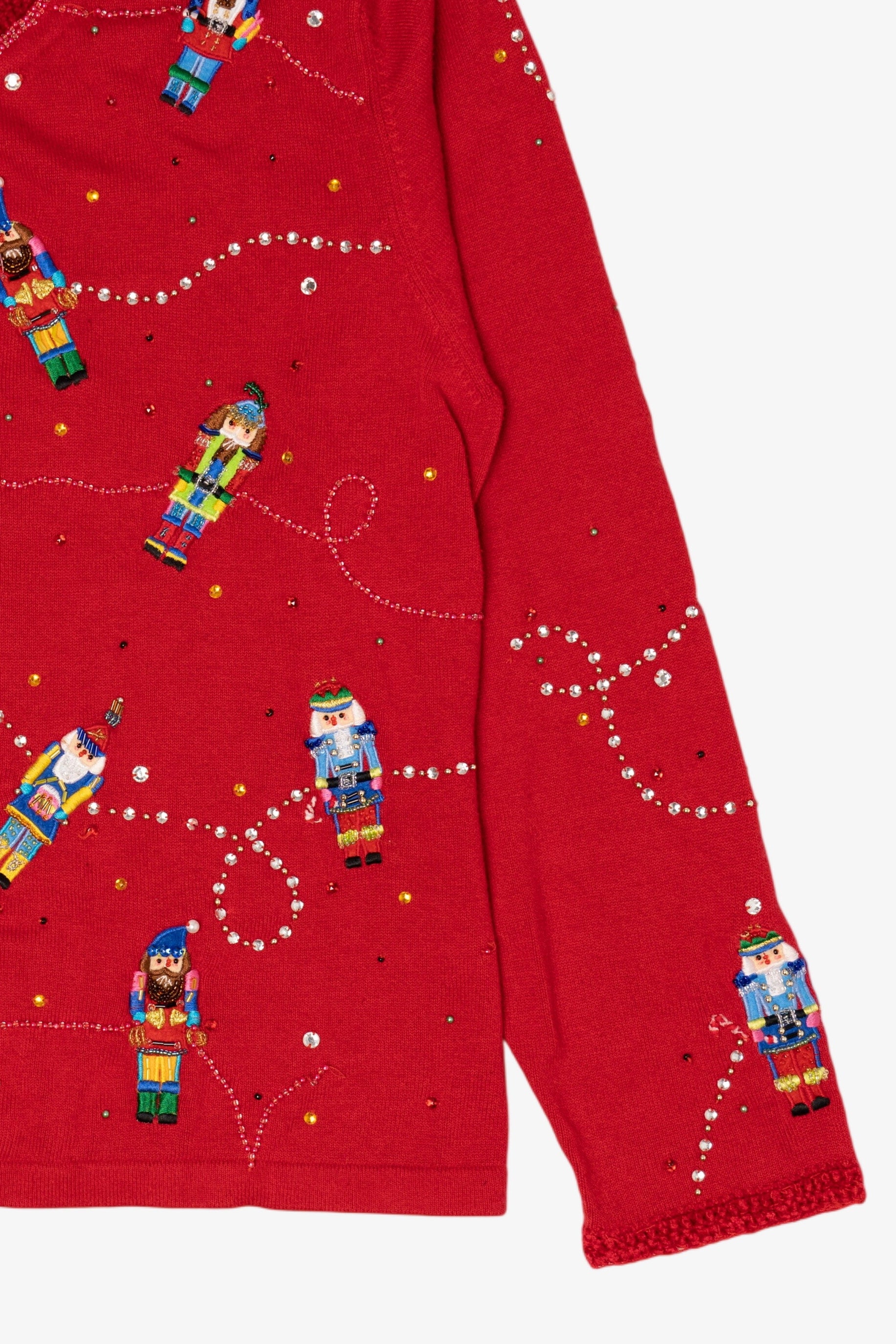 Vintage Y2k Lightweight Red Just B Nutcrackers Ugly Christmas Cardigan (2000s)