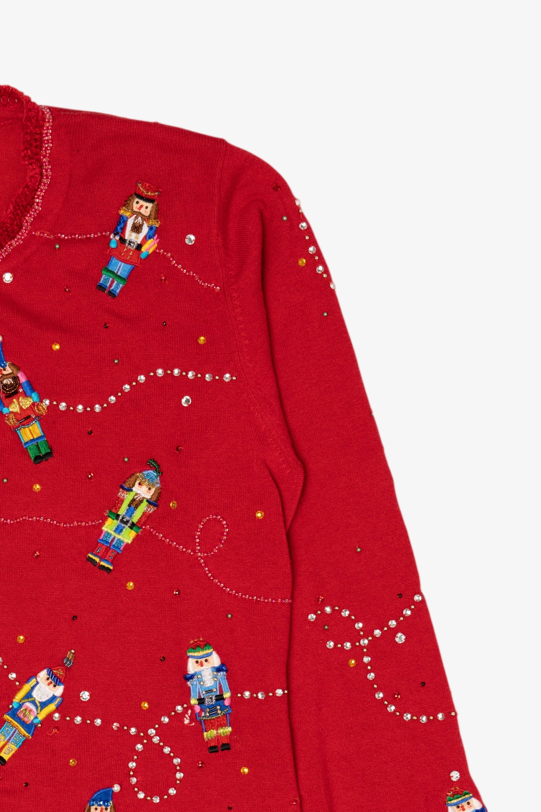 Vintage Y2k Lightweight Red Just B Nutcrackers Ugly Christmas Cardigan (2000s)