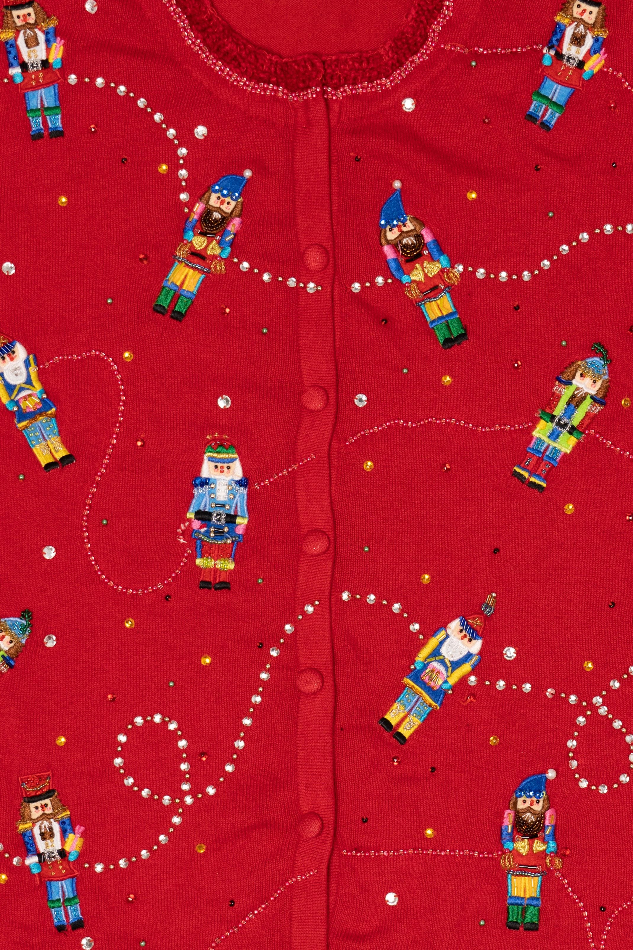 Vintage Y2k Lightweight Red Just B Nutcrackers Ugly Christmas Cardigan (2000s)