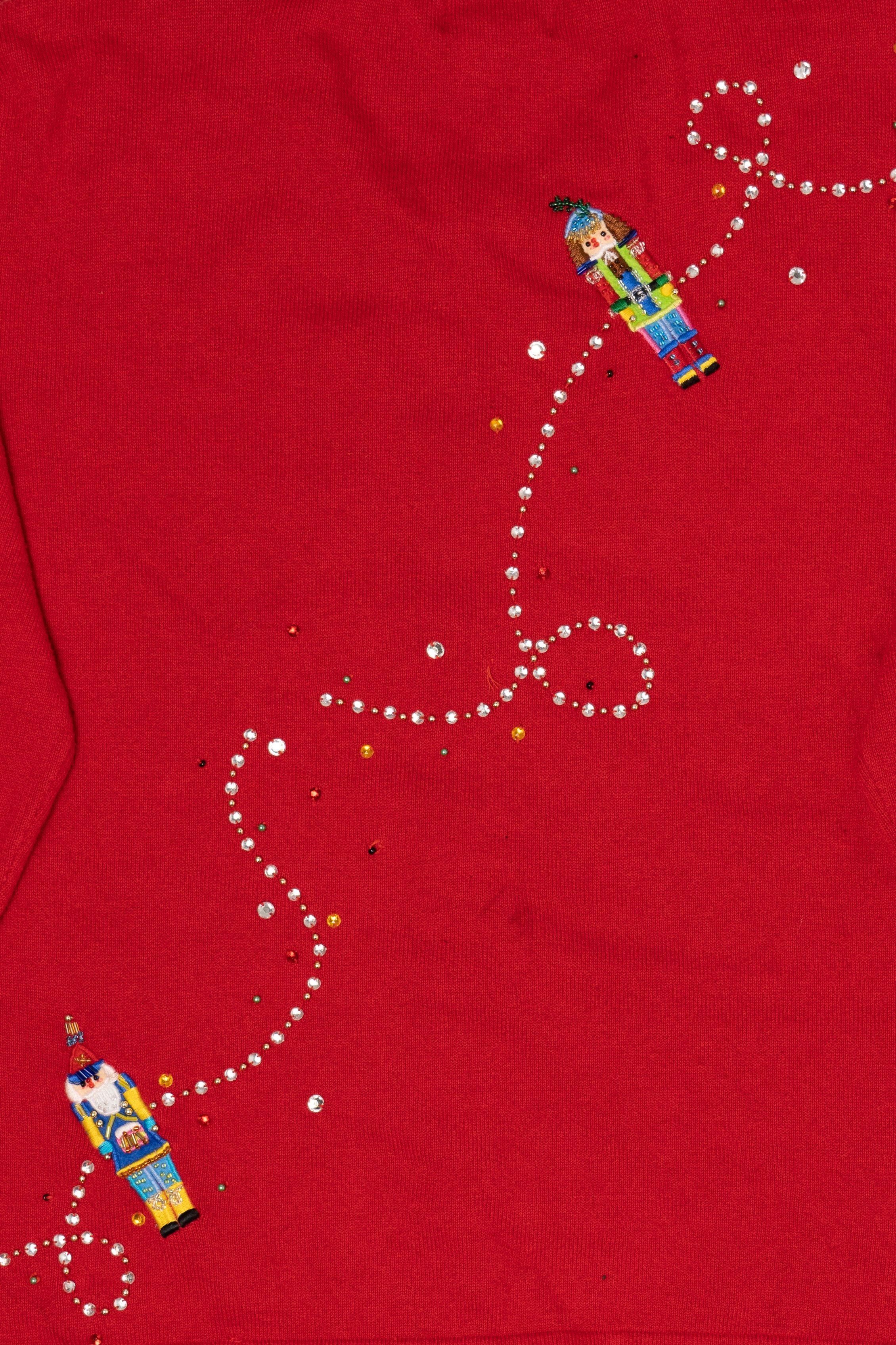 Vintage Y2k Lightweight Red Just B Nutcrackers Ugly Christmas Cardigan (2000s)
