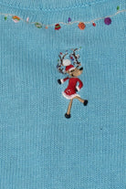 Vintage Blue Copper Key Dancing Reindeer Ugly Christmas Cardigan (2000s)