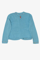 Vintage Blue Copper Key Dancing Reindeer Ugly Christmas Cardigan (2000s)