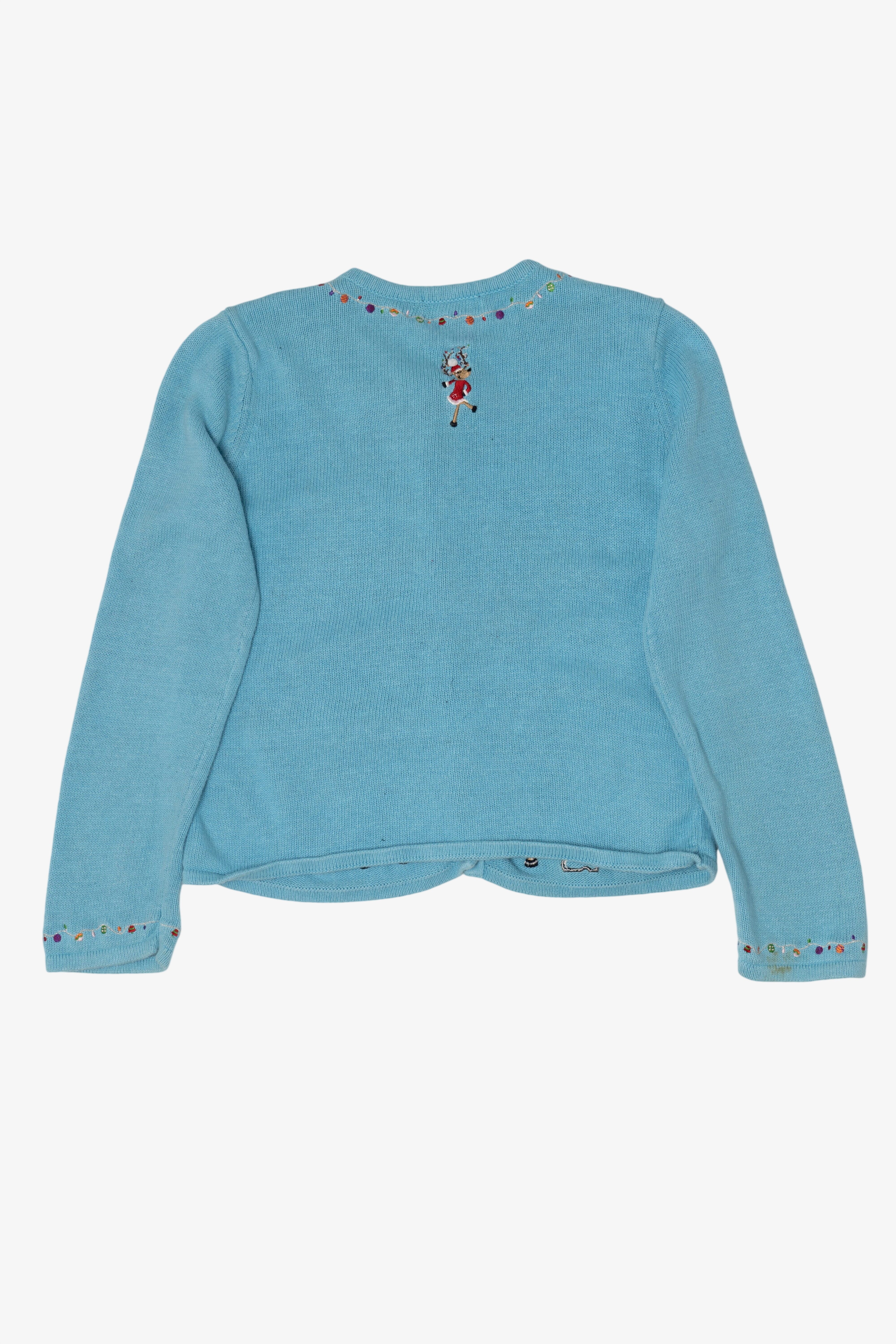 Vintage Blue Copper Key Dancing Reindeer Ugly Christmas Cardigan (2000s)