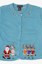Vintage Blue Copper Key Dancing Reindeer Ugly Christmas Cardigan (2000s)