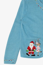 Vintage Blue Copper Key Dancing Reindeer Ugly Christmas Cardigan (2000s)