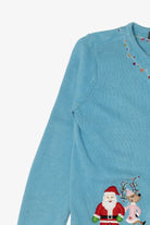 Vintage Blue Copper Key Dancing Reindeer Ugly Christmas Cardigan (2000s)