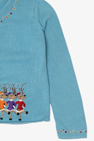 Vintage Blue Copper Key Dancing Reindeer Ugly Christmas Cardigan (2000s)