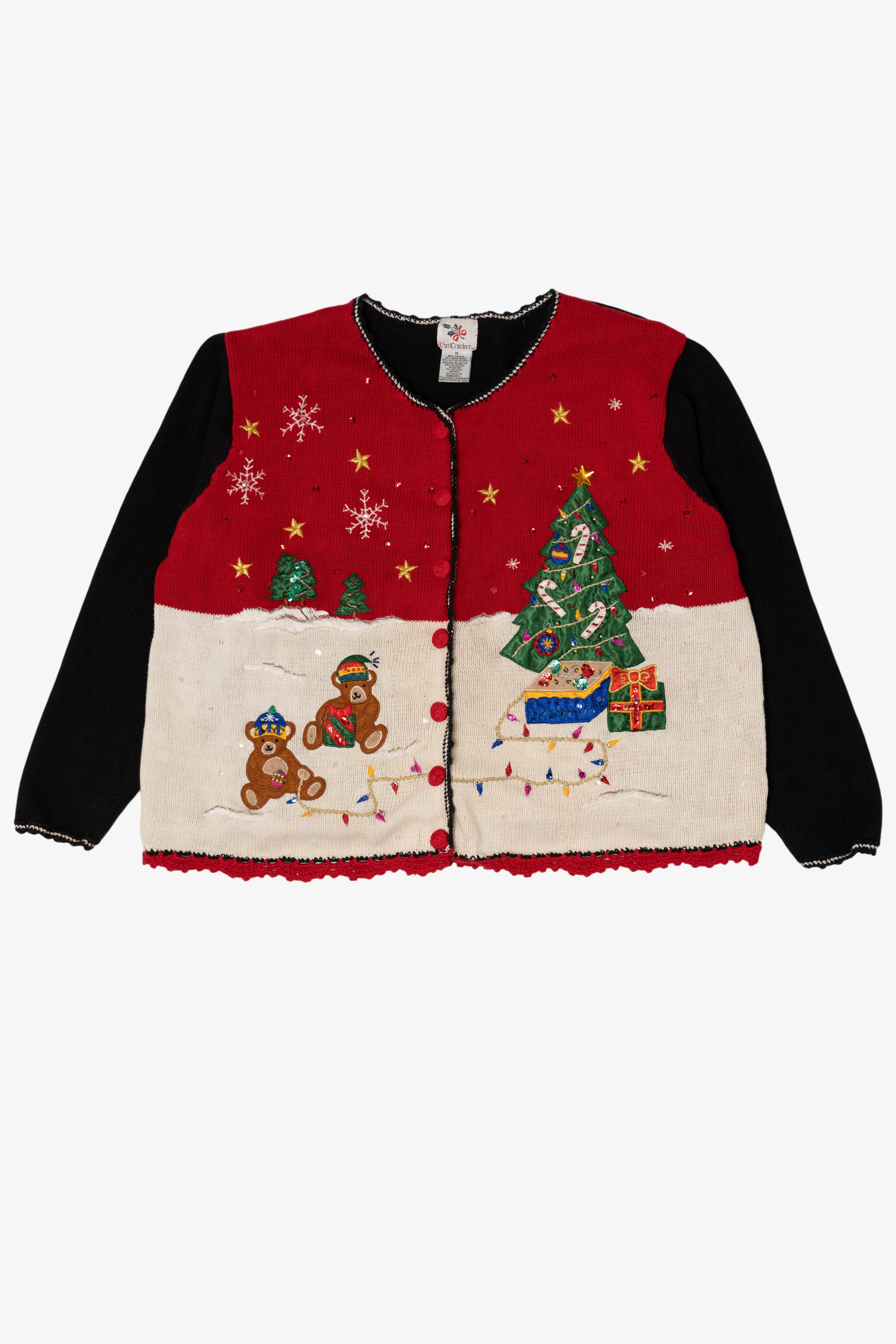 Vintage Red Nutcracker Teddy Bears Ugly Christmas Cardigan (1990s)