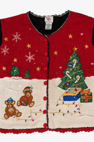 Vintage Red Nutcracker Teddy Bears Ugly Christmas Cardigan (1990s)