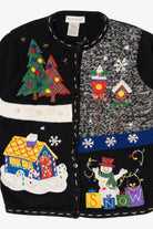 Vintage Black White Stag Snowmen Ugly Christmas Cardigan (1990s)