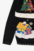 Vintage Black White Stag Snowmen Ugly Christmas Cardigan (1990s)