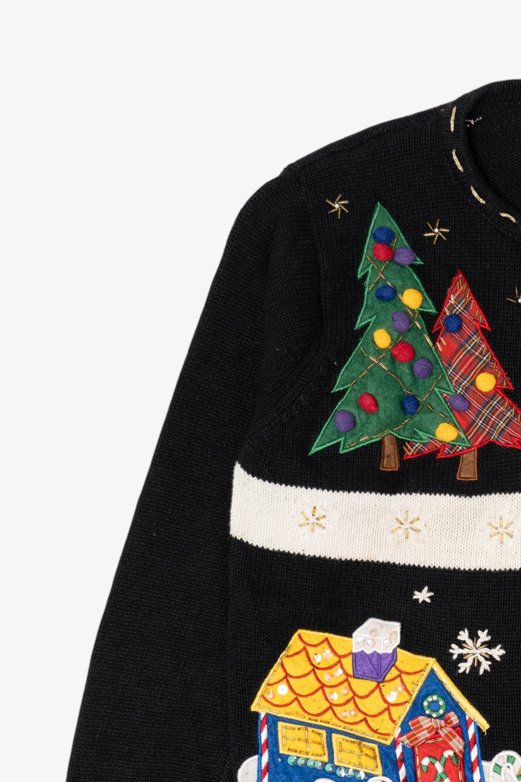 Vintage Black White Stag Snowmen Ugly Christmas Cardigan (1990s)