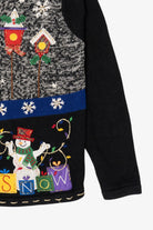 Vintage Black White Stag Snowmen Ugly Christmas Cardigan (1990s)